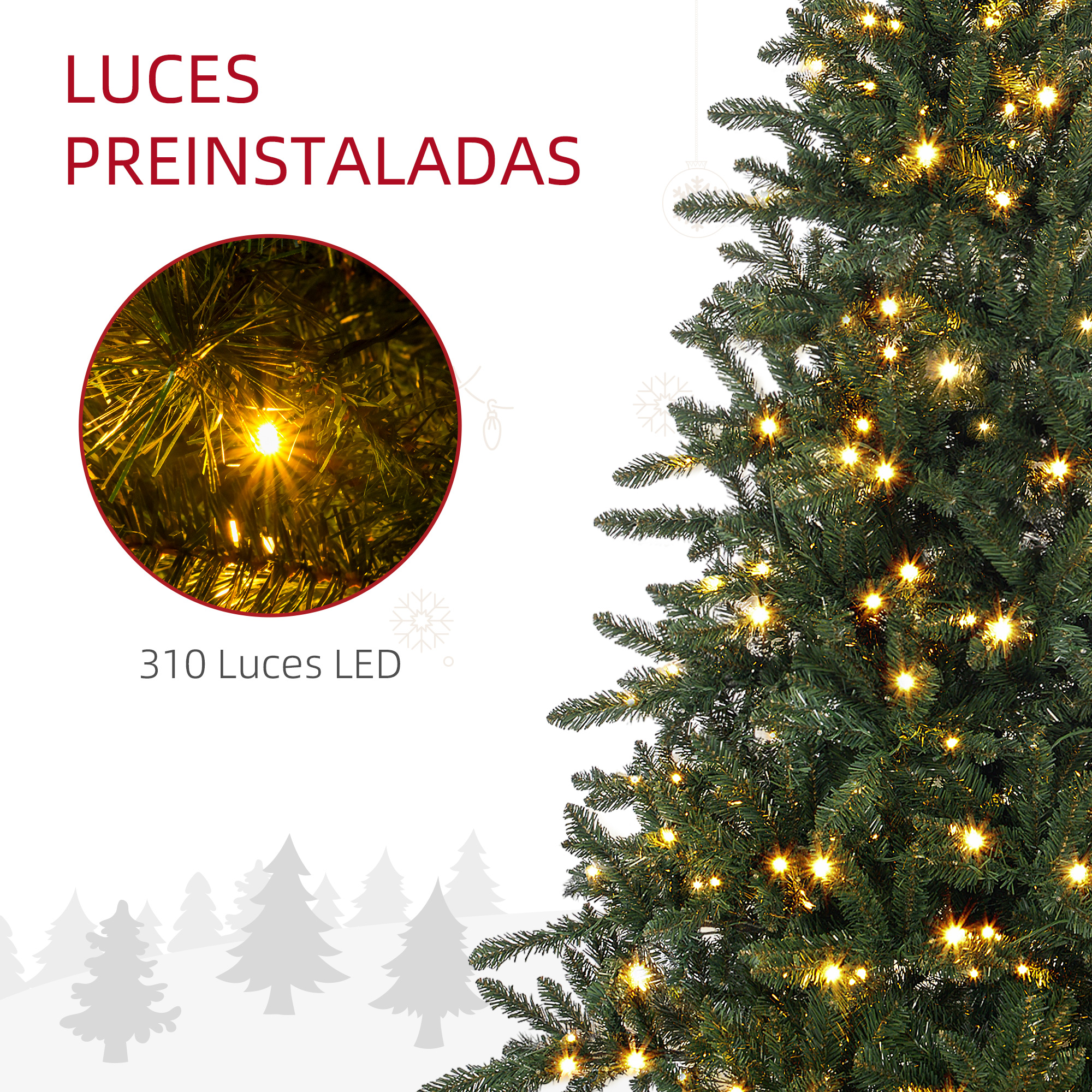 Un árbol de Navidad con muchas luces y agujas.