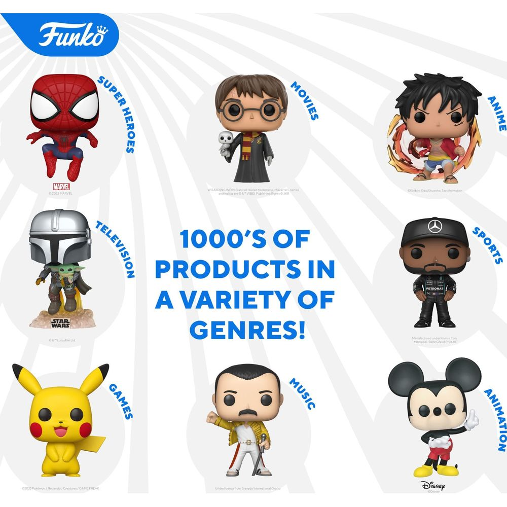 Figure Funko: Spiderman, Harry Potter, Luffy, Mando, Pikachu, Freddie, Mickey
