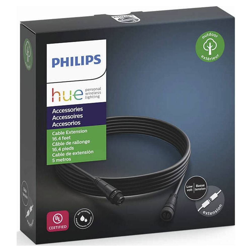 Philips Hue Kabelerweiterung 5m, schwarz, mit Steckverbindern, für Außenbereich.