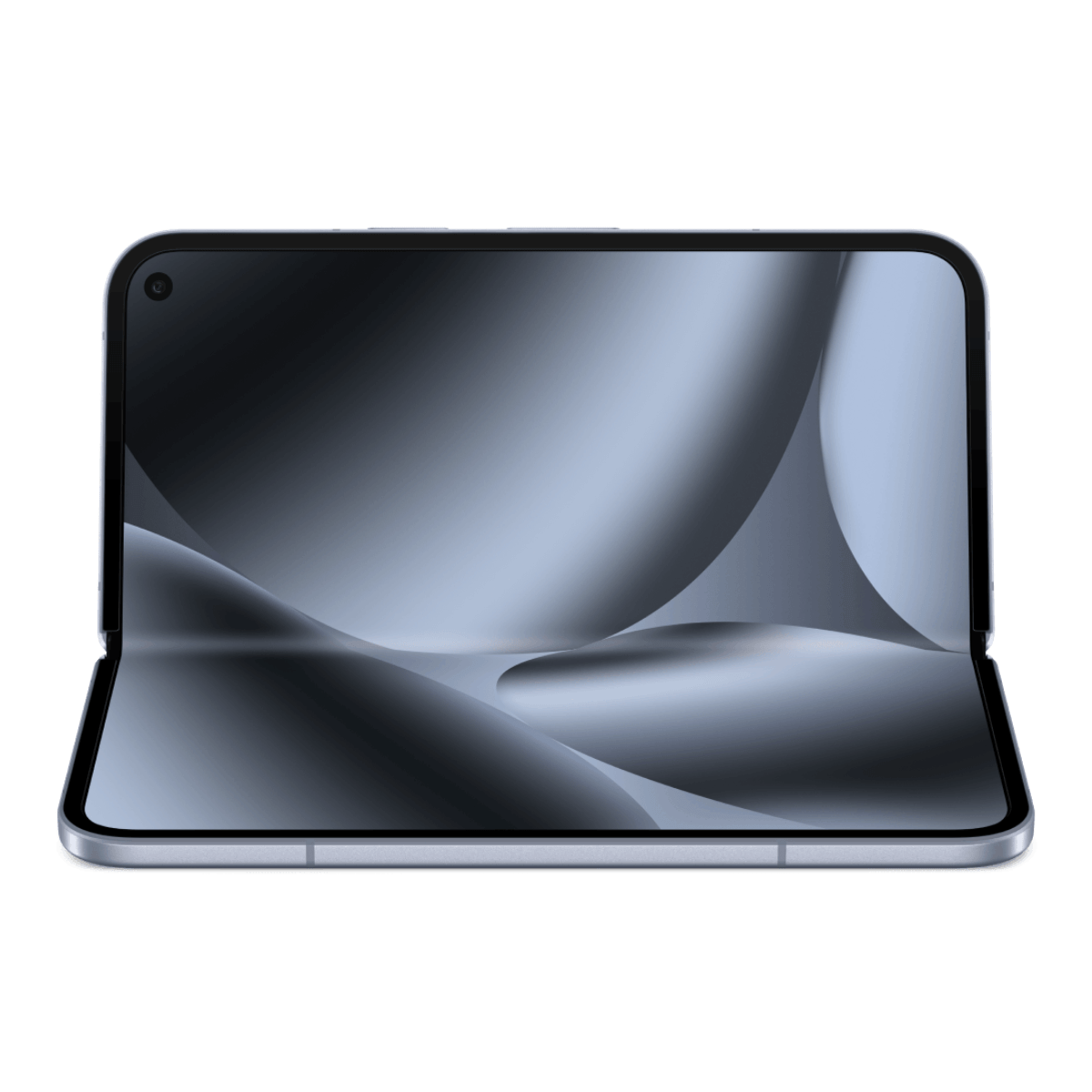 Rozłożony składany smartfon z abstrakcyjnym niebieskim tłem.