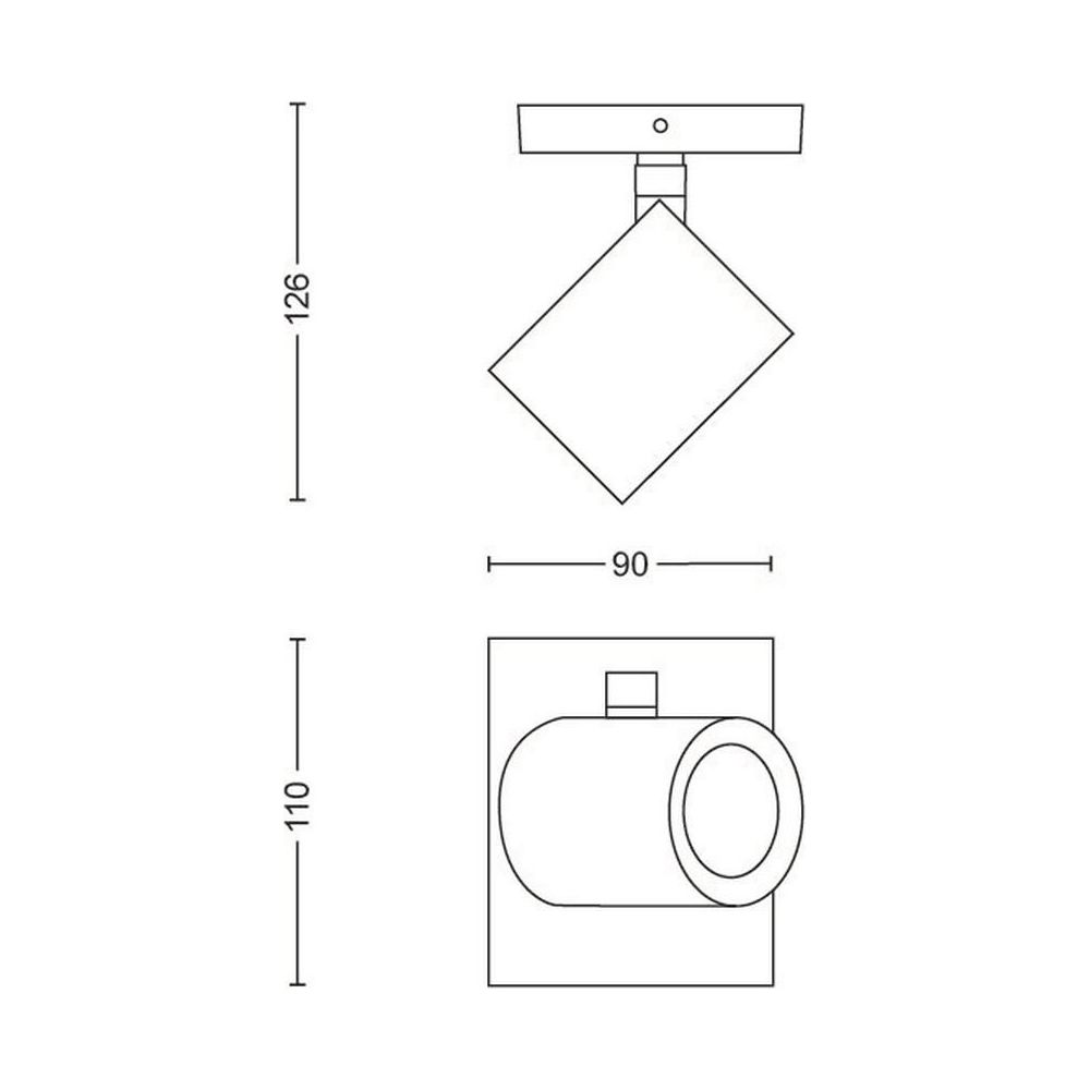 Rysunek techniczny reflektora o wymiarach 126 i 90.