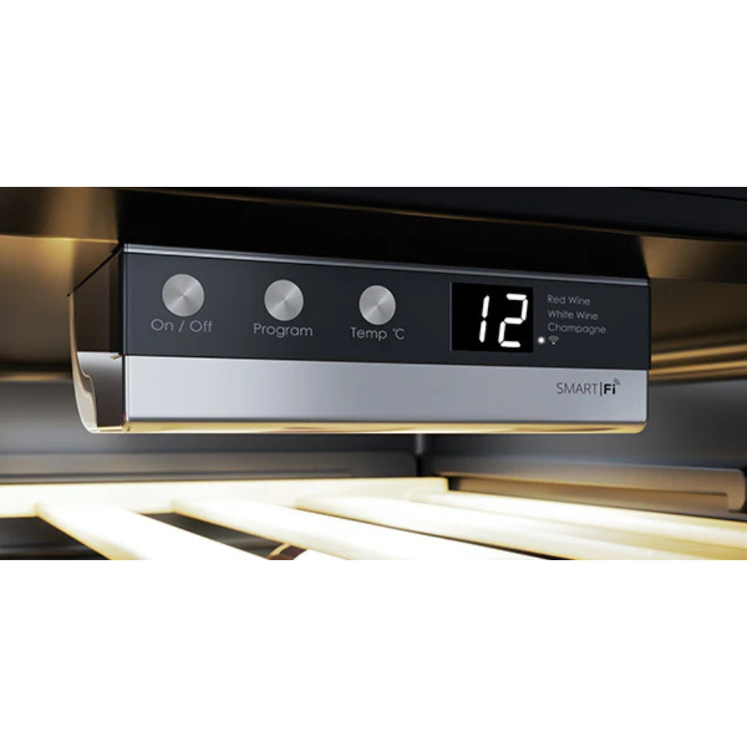 Control panel with three buttons and a digital display showing 12 degrees Celsius.