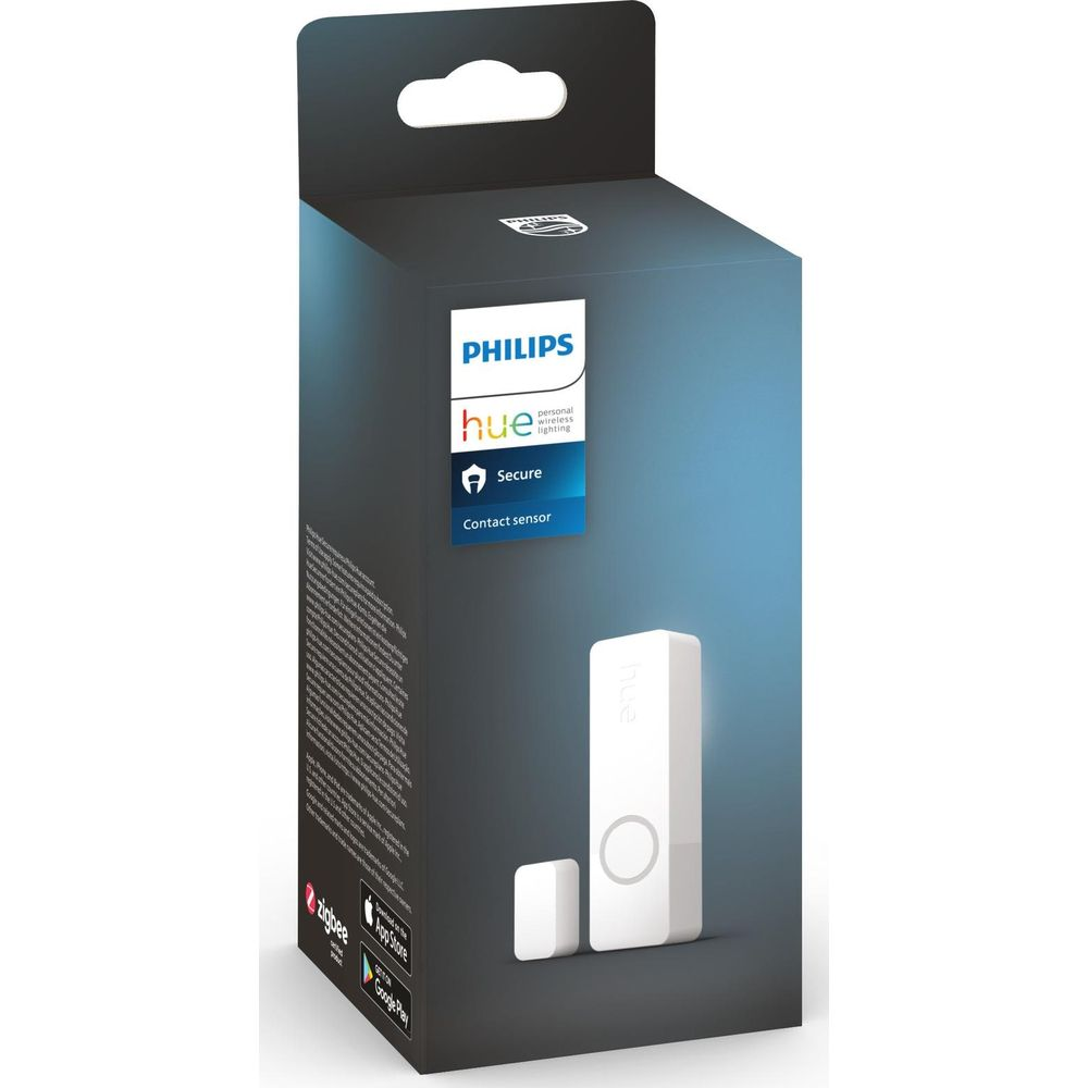 Opakowanie czujnika kontaktu Philips Hue z dwoma białymi czujnikami.