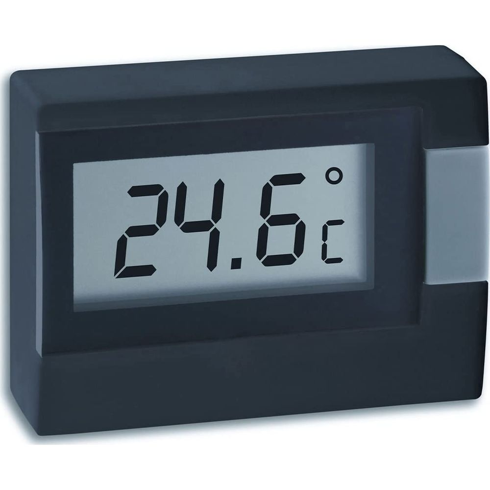 Digital thermometer shows 24.6 Grad Celsius on a grey screen.
