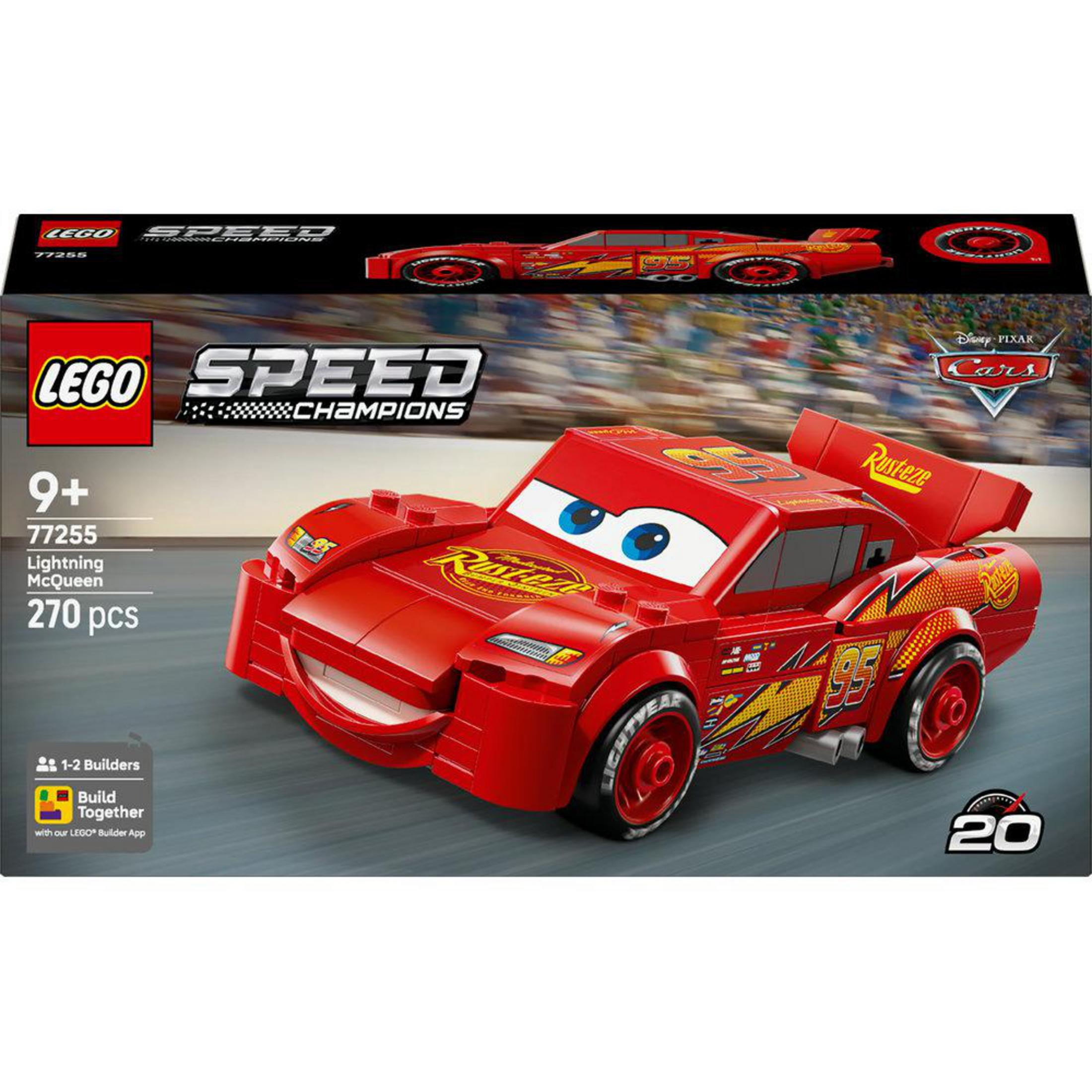 Pudełko zestawu LEGO Speed Champions Zygzak McQueen, z czerwonym samochodem.