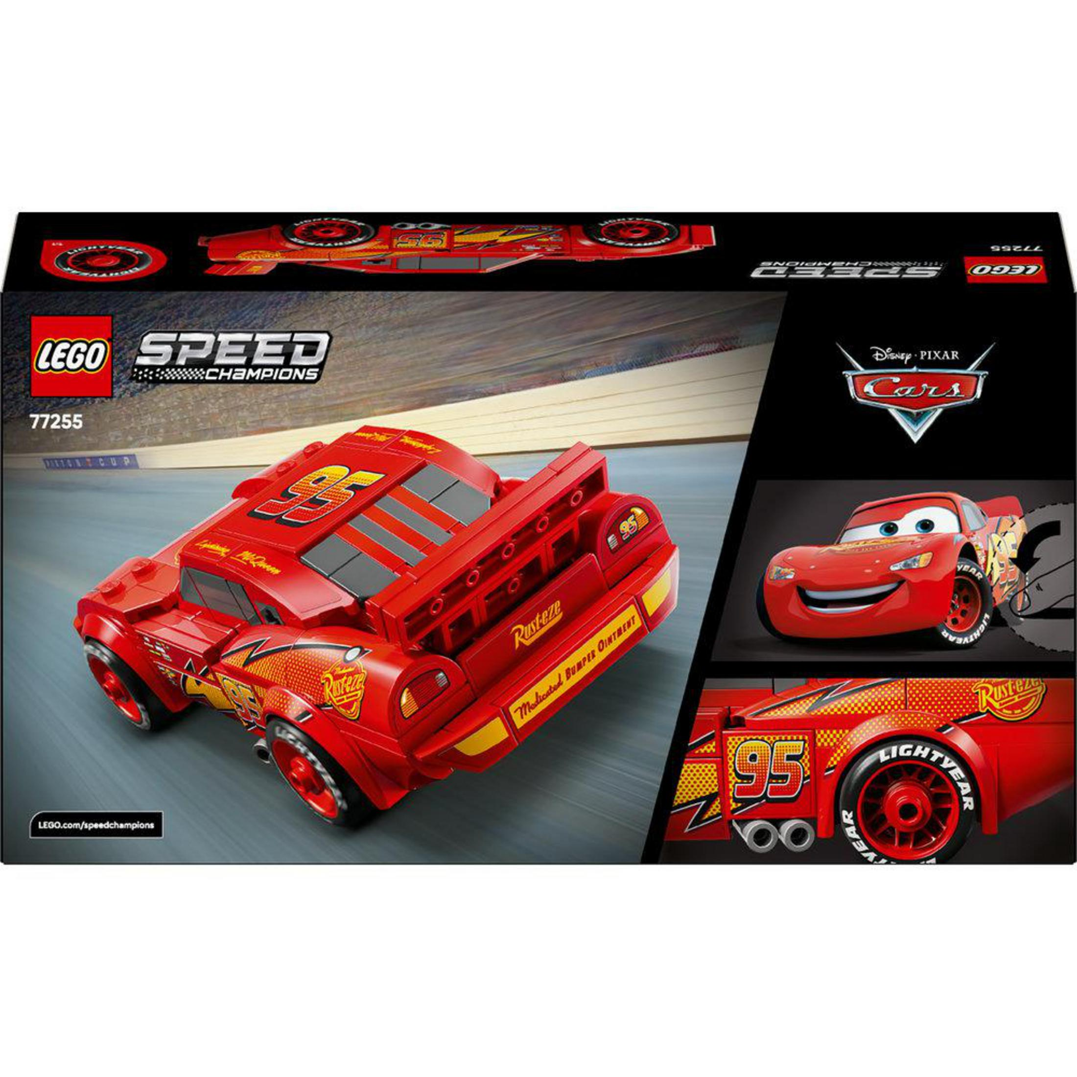 Czerwony samochód LEGO Zygzak McQueen z numerem 95, inspirowany Disney Cars.