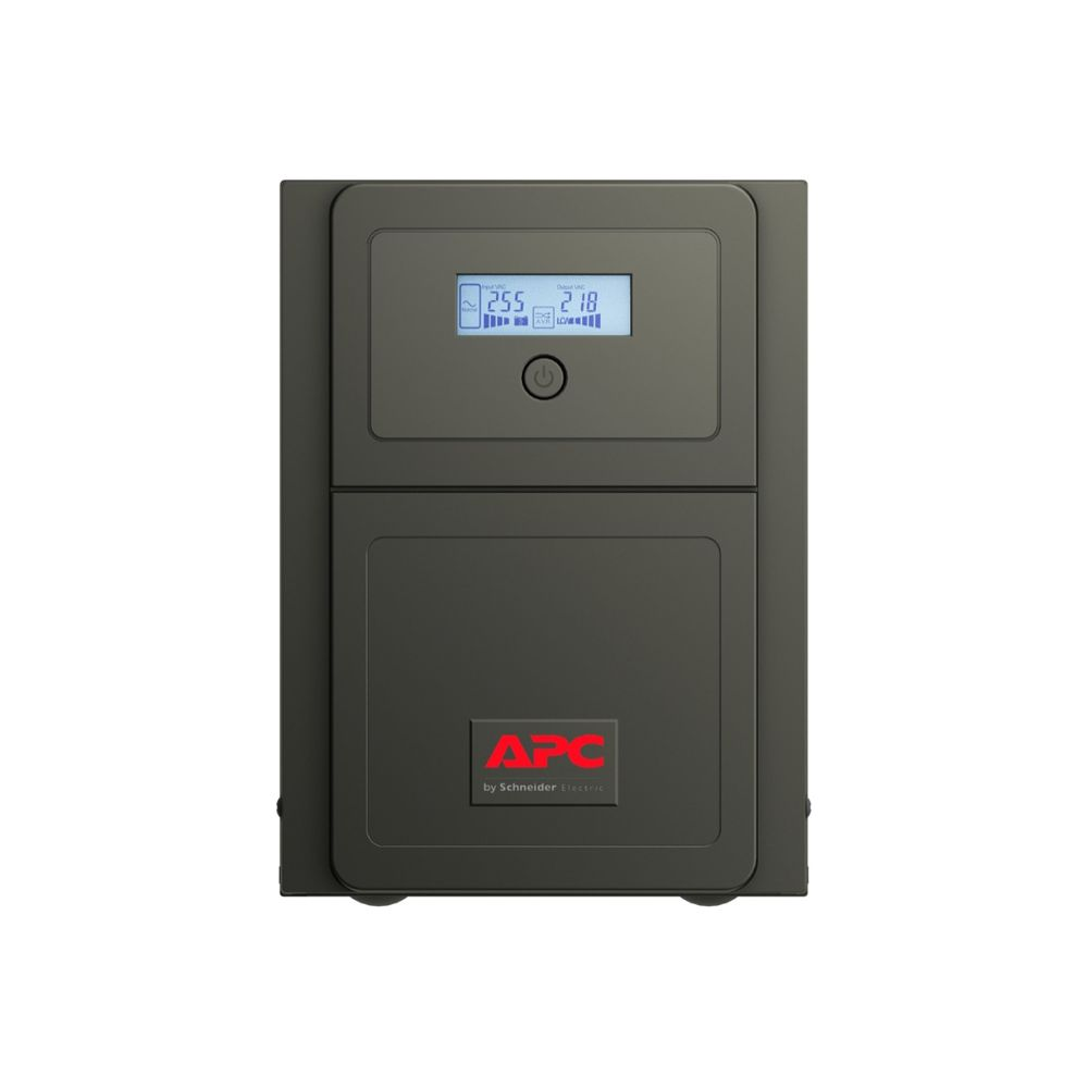 Un appareil APC UPS noir avec écran numérique et bouton d'alimentation.