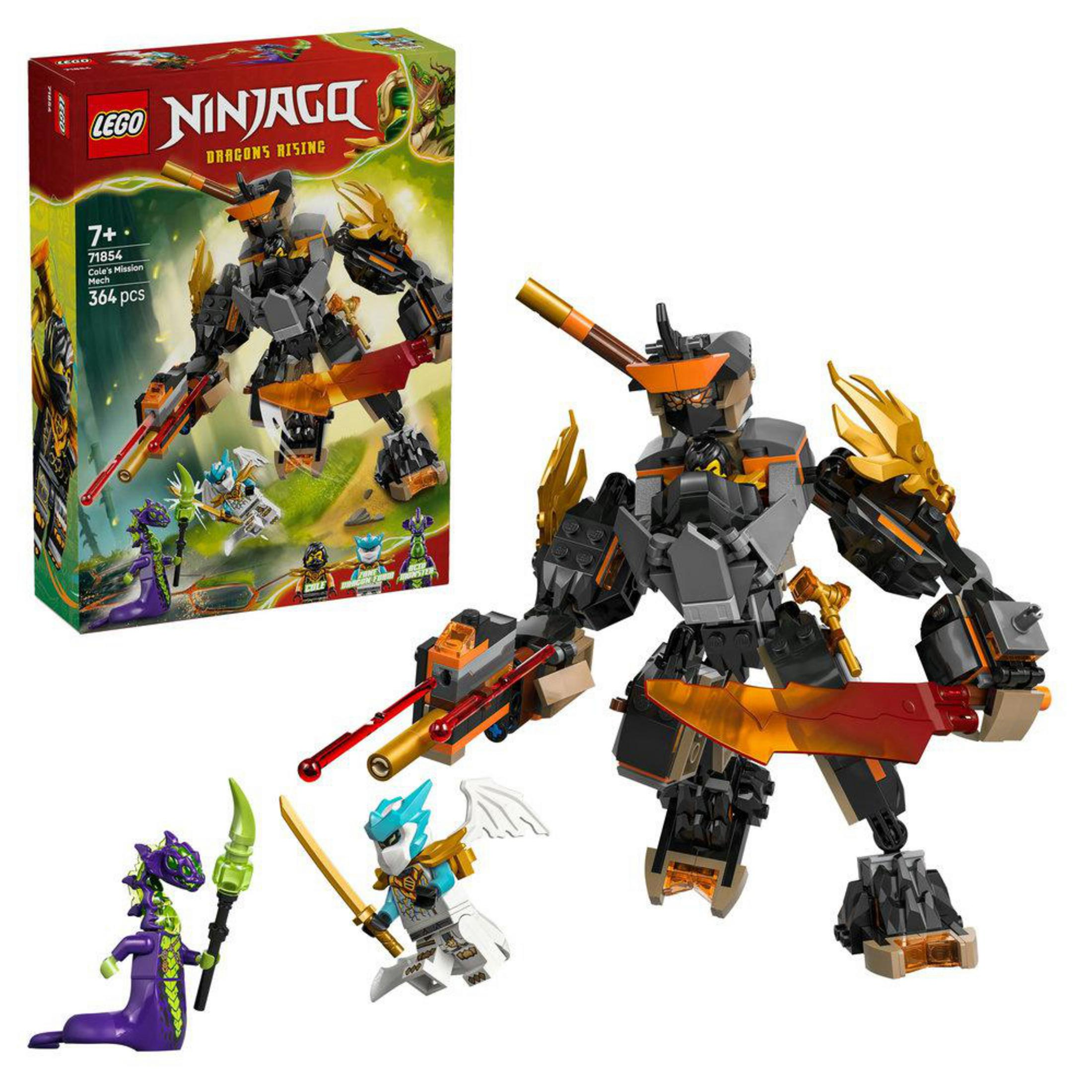 Zestaw Lego Ninjago Cole's Mission Mech z figurkami i mechem.