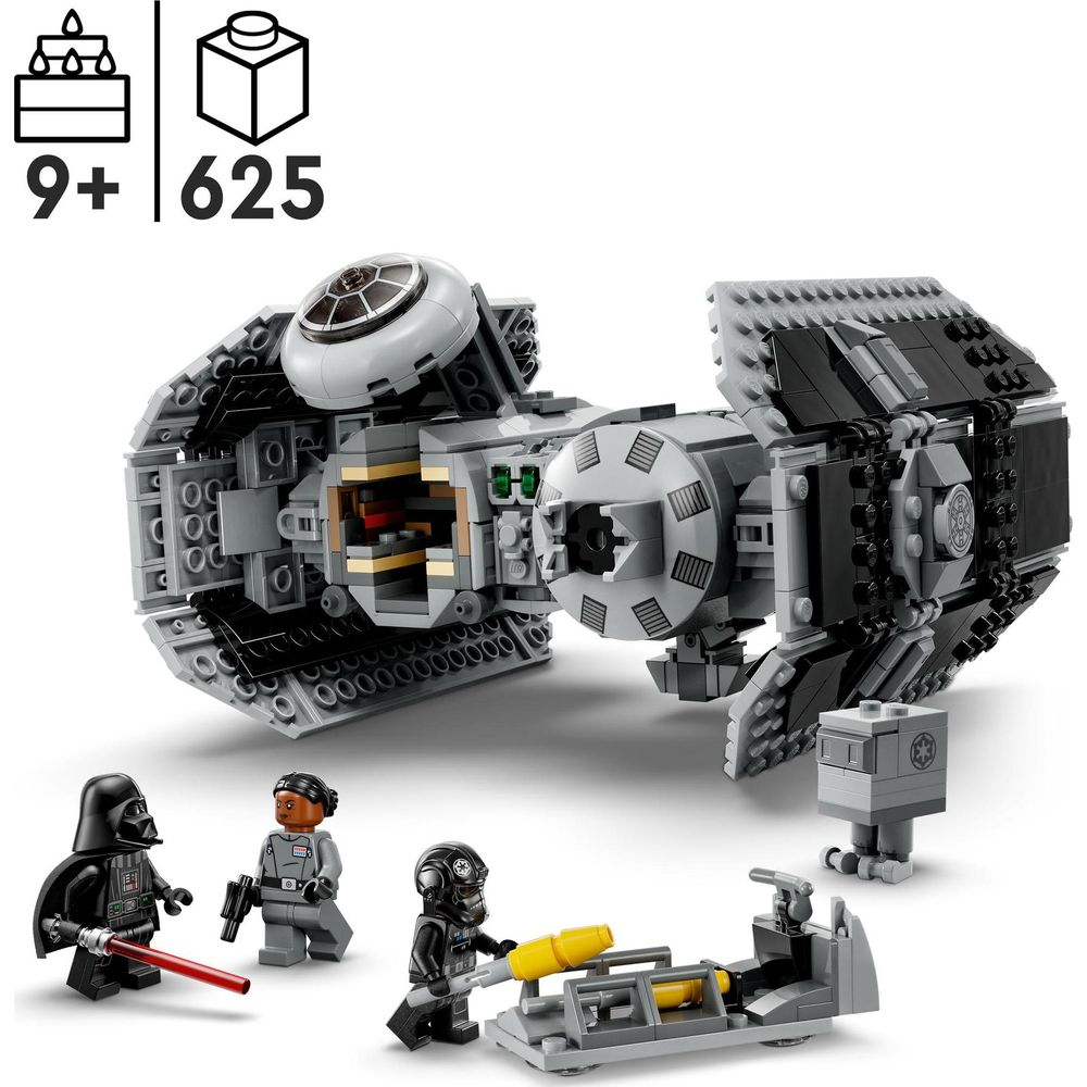 Zestaw LEGO Star Wars TIE Fighter z Darthem Vaderem, Mandalorianinem i pilotem. 625 elementów, od 9 lat.