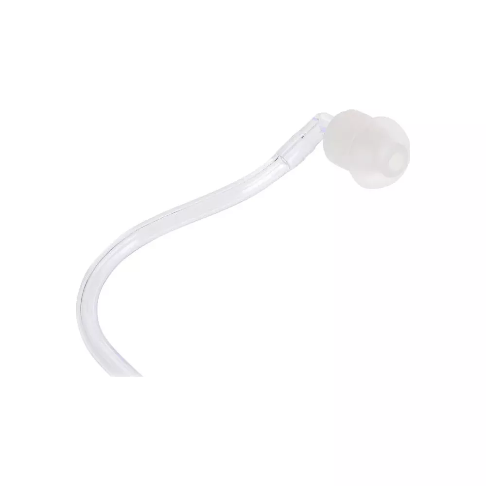 Un tubo trasparente con auricolare bianco.