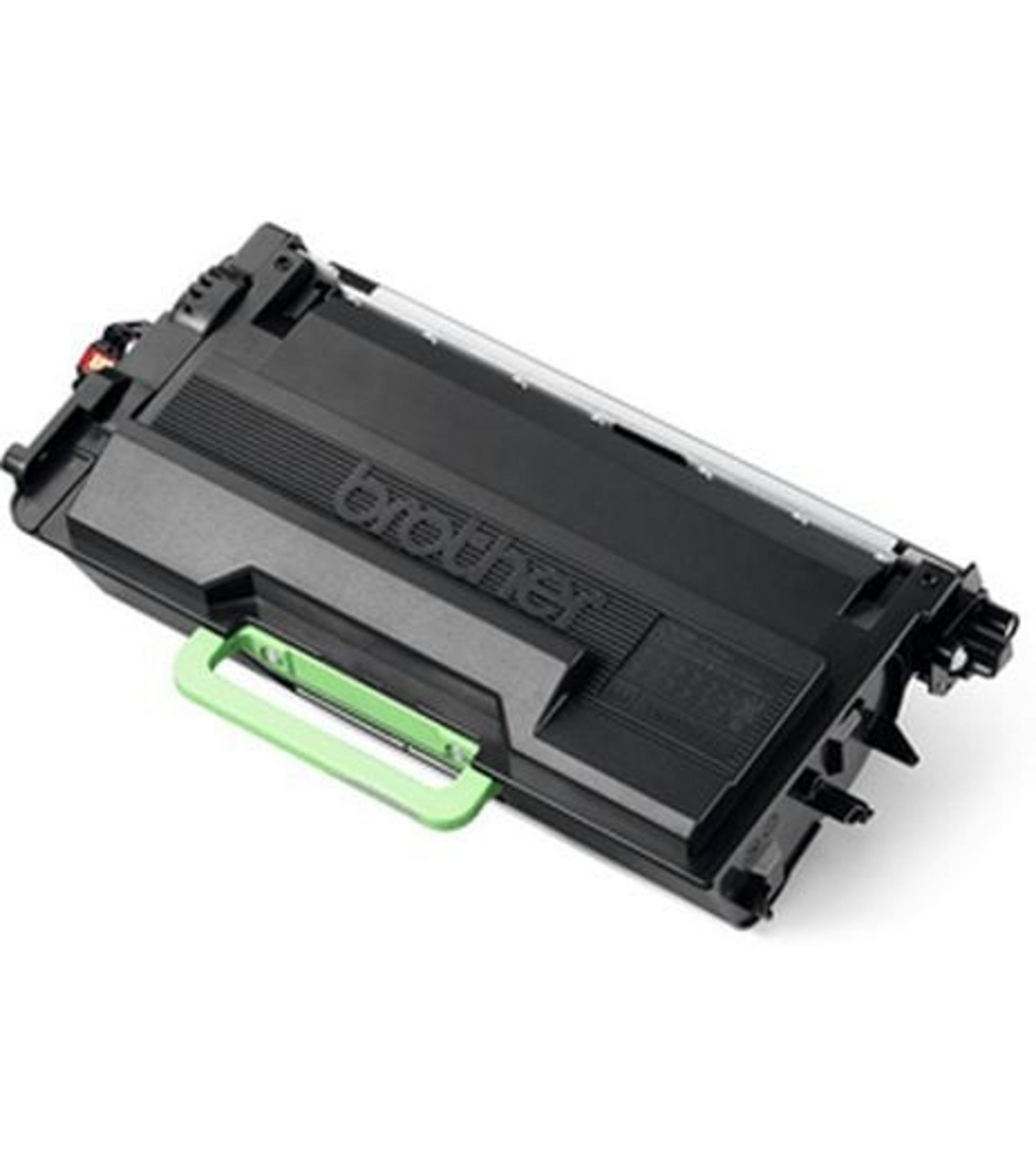 Schwarzer Brother-Toner mit grünem Griff auf weißem Hintergrund.