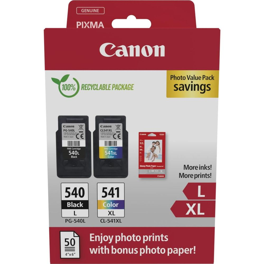 Tusze Canon Pixma: 540L czarny i 541XL kolorowy, z papierem fotograficznym.
