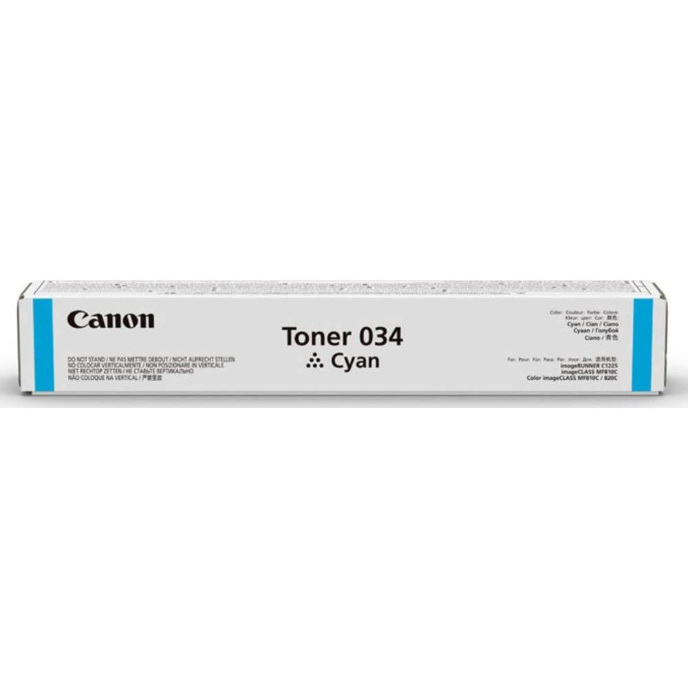 Toner Canon 034 Cyan z ostrzeżeniami.
