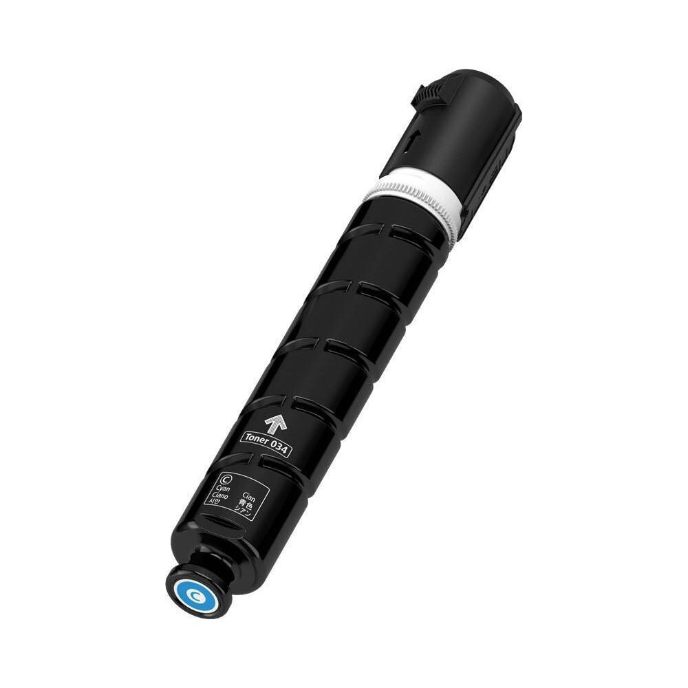 Czarny toner z niebieskim pierścieniem i napisem 'Toner 034'.