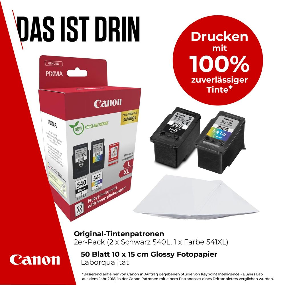 Tusze do drukarki Canon Pixma i zestaw papieru fotograficznego.