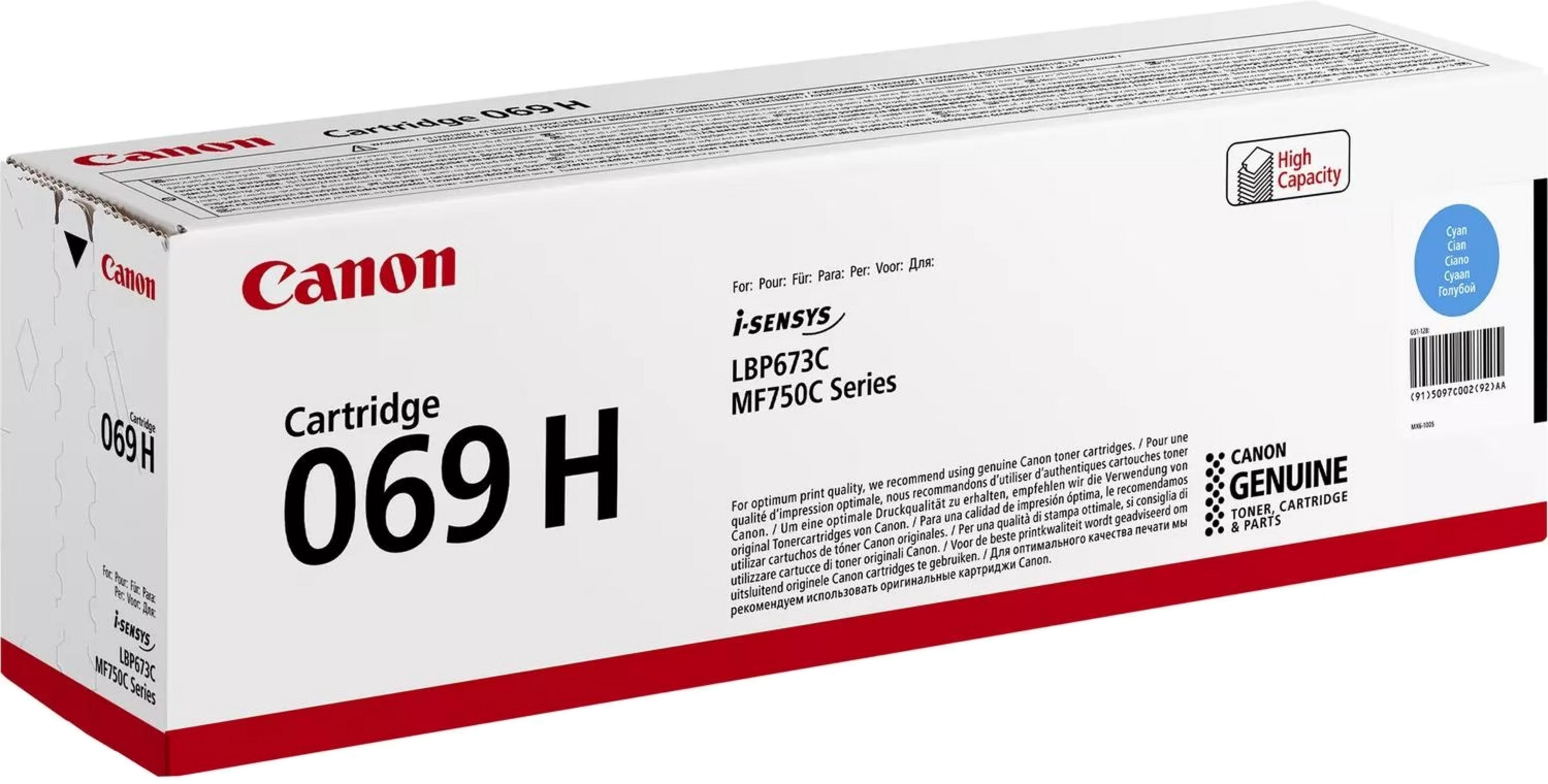 Toner Canon 069H do i-SENSYS LBP673C/MF750C. Wysoka pojemność, cyjan.