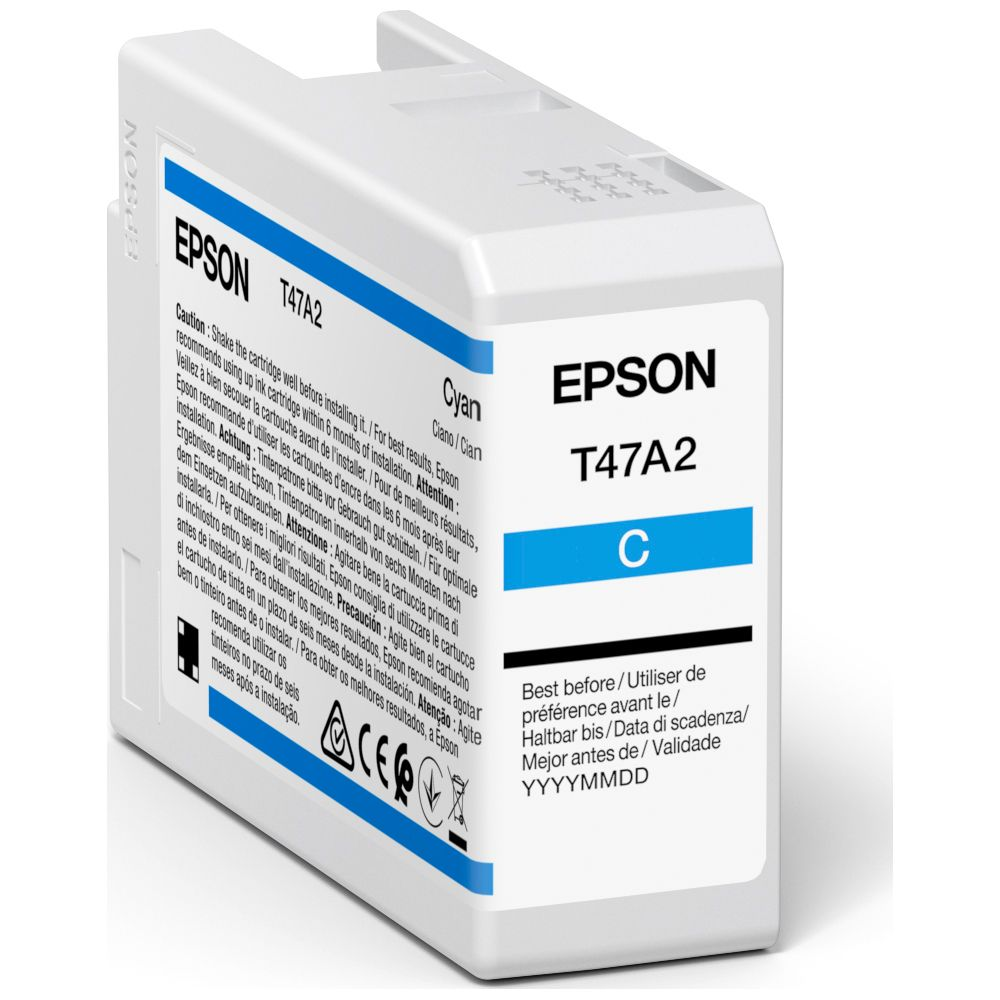 Tusz Epson T47A2 Cyan z instrukcją instalacji i datą ważności.