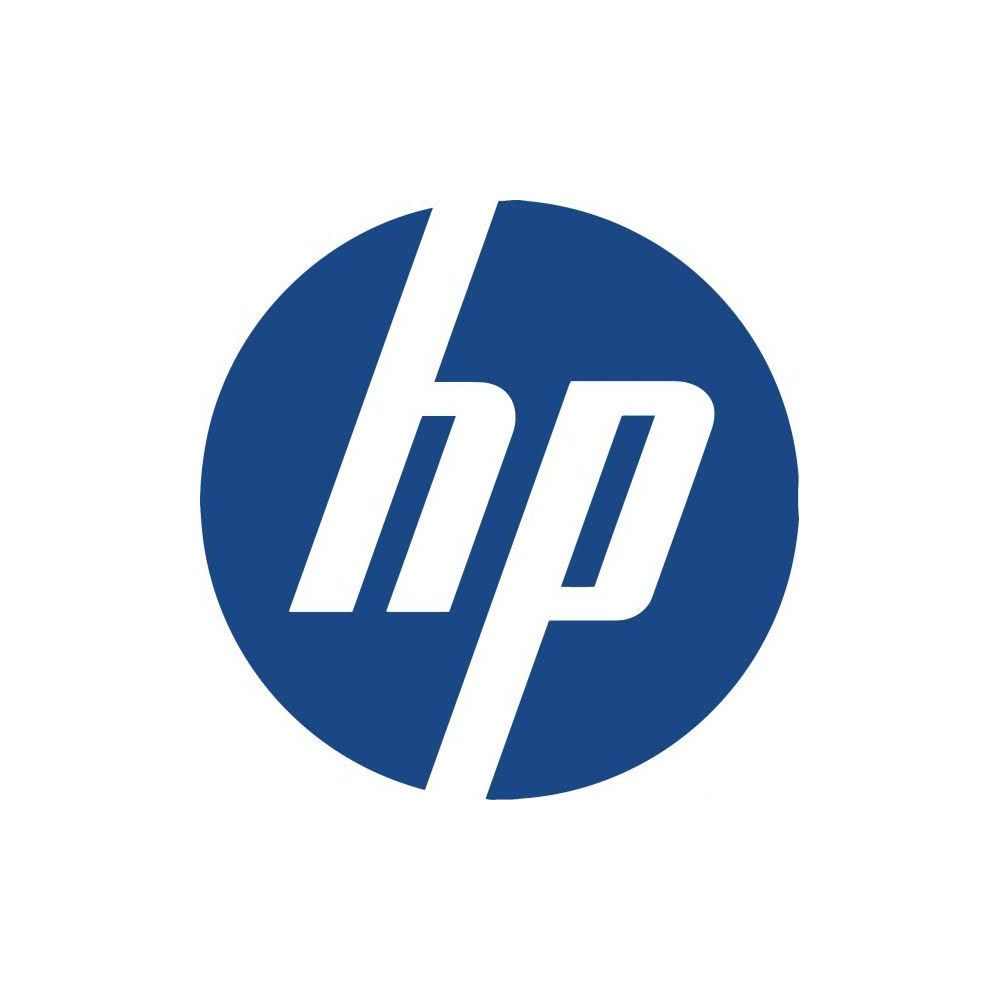 Logo HP z białymi literami 'hp' na niebieskim okręgu.