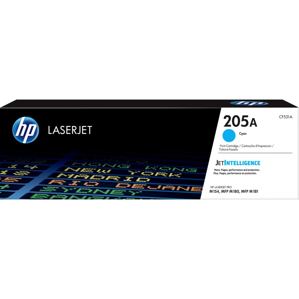 Toner HP LaserJet 205A Cyan. Wyświetlanie nazw miast.