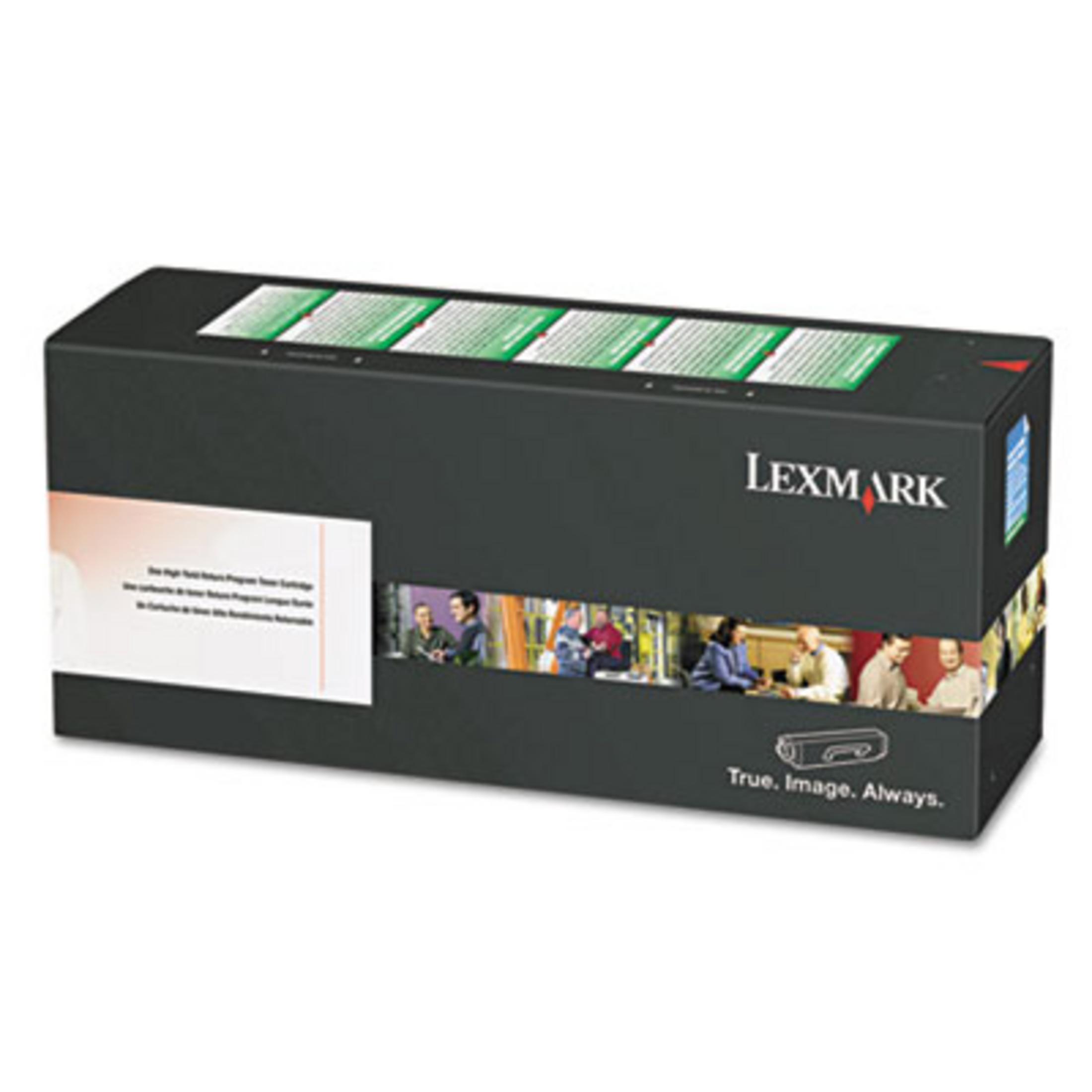 Schwarze Lexmark-Verpackung mit grünen und weißen Streifen.