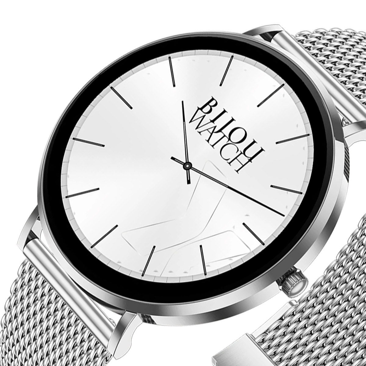 Orologio da donna argentato con quadrante bianco e cinturino in rete.