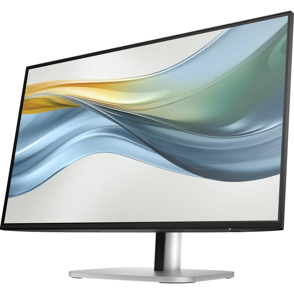 Un monitor di computer moderno con un design astratto sullo schermo.