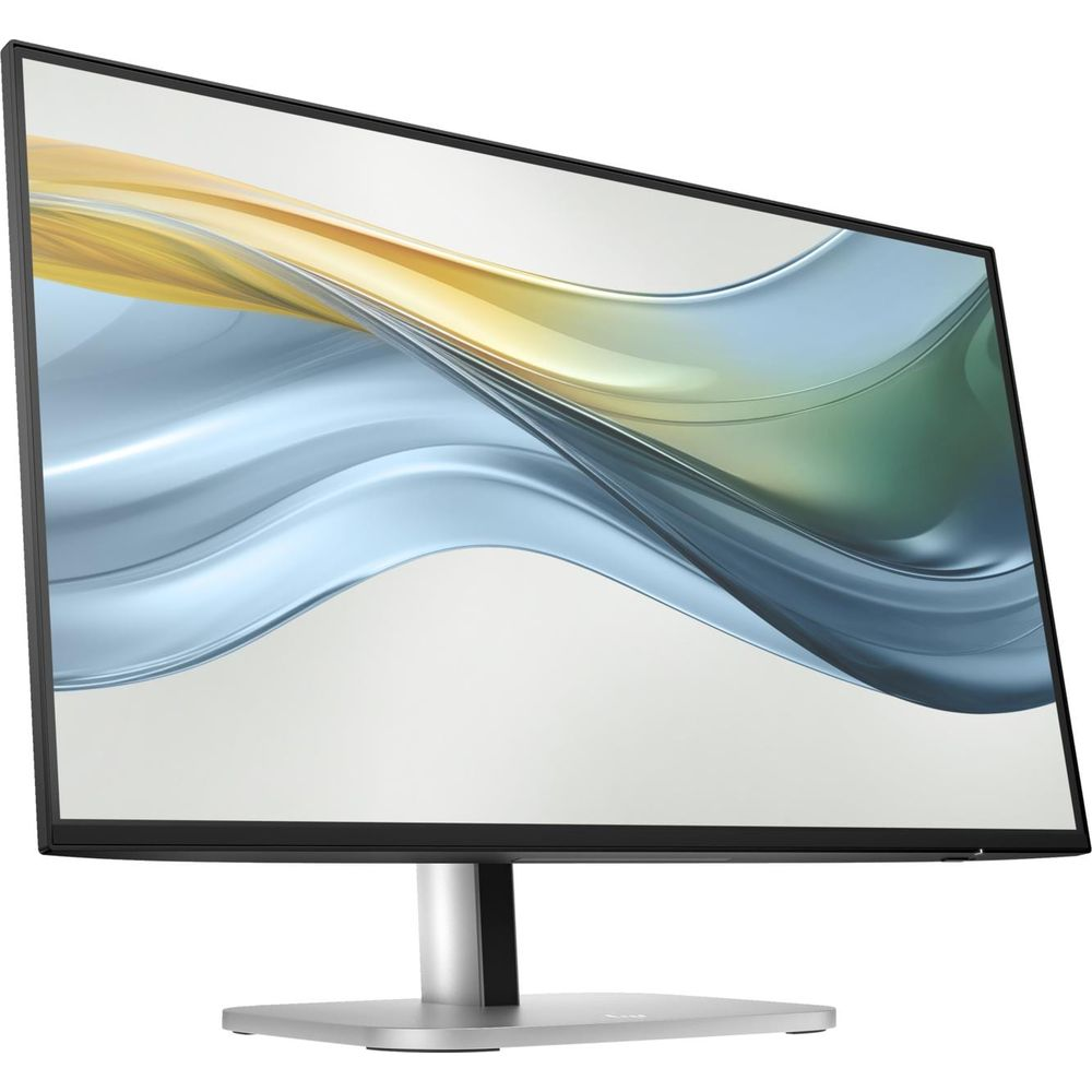 Un monitor moderno con un motivo astratto a onde sullo schermo.