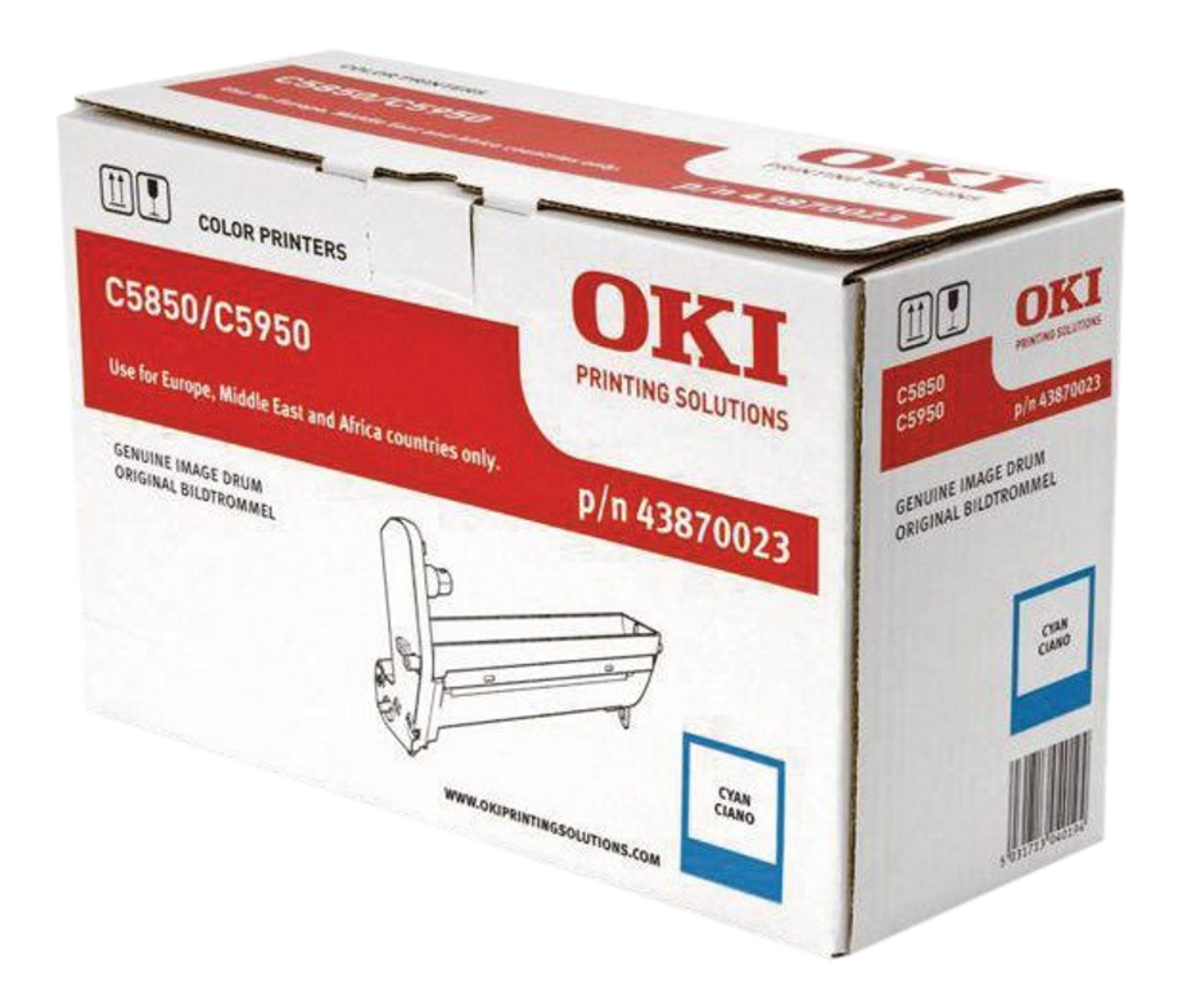 Emballage de tambour d'imprimante OKI Cyan, modèle C5850/C5950.