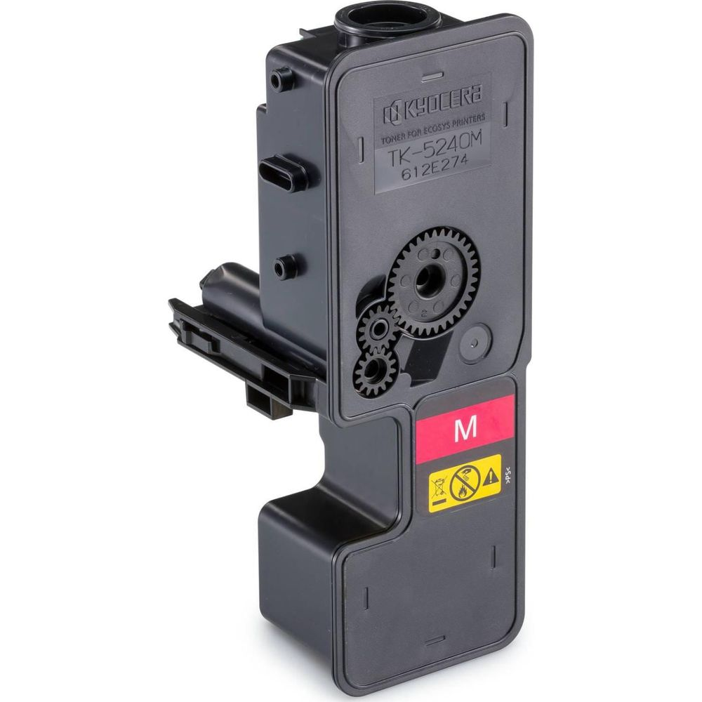 Cartucho de tóner Kyocera TK-5240M negro con etiqueta M roja y símbolos.
