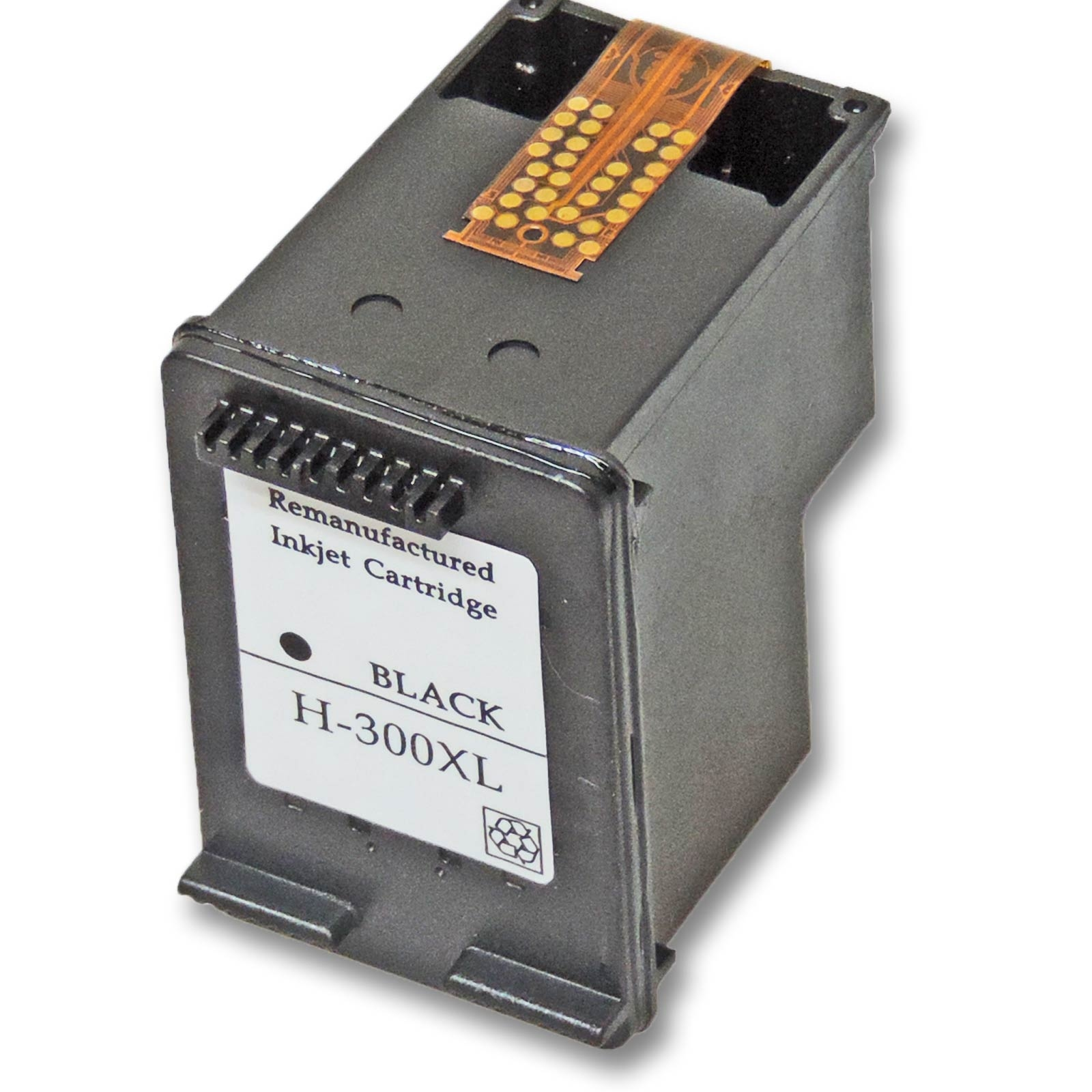 Schwarze Tintenpatrone H-300XL mit Etikett, isoliert auf weißem Hintergrund.