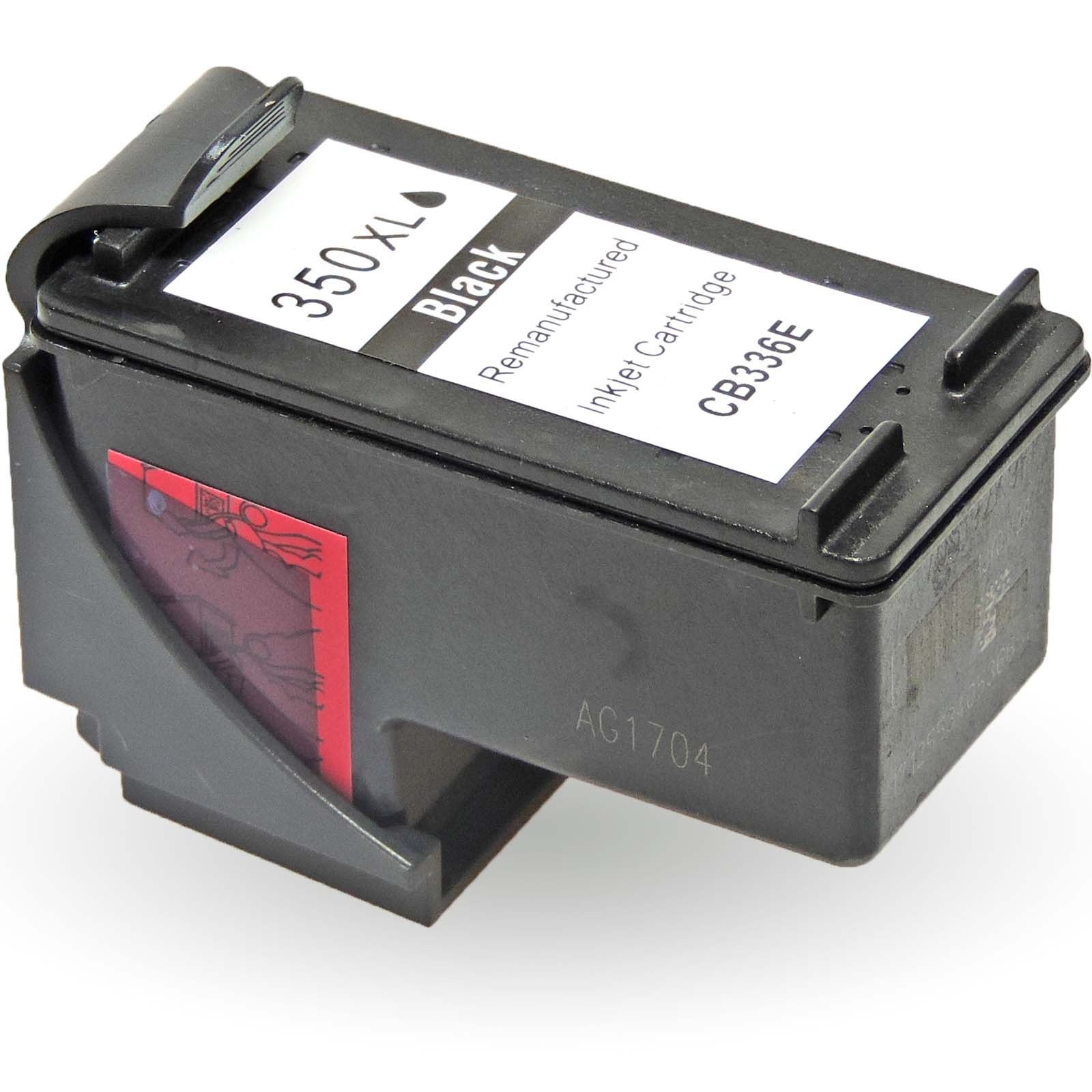 Schwarze Tintenpatrone 350XL CB336E, wiederaufbereitet, mit Etikett.