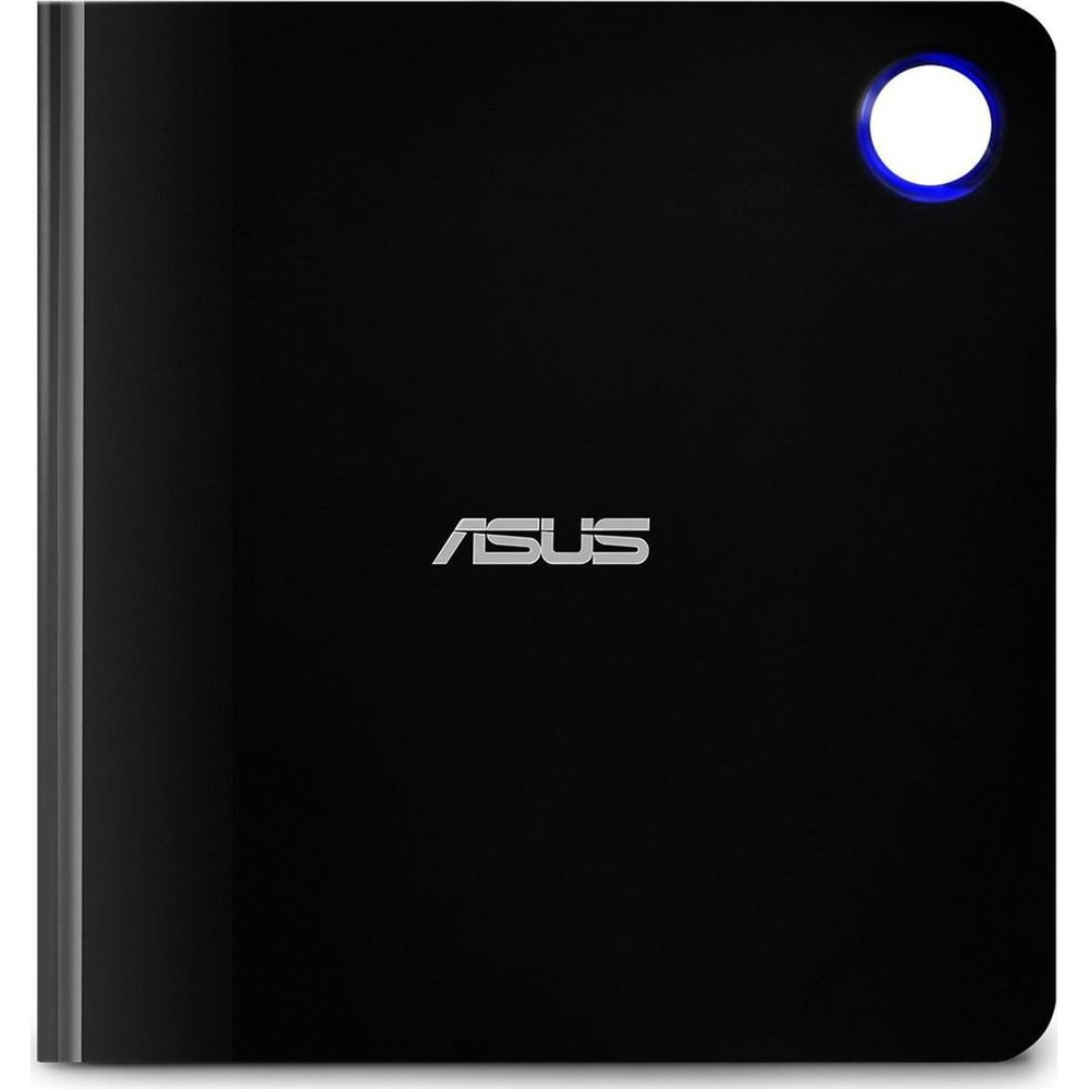 Czarny laptop Asus z podświetlanym kółkiem i logo.
