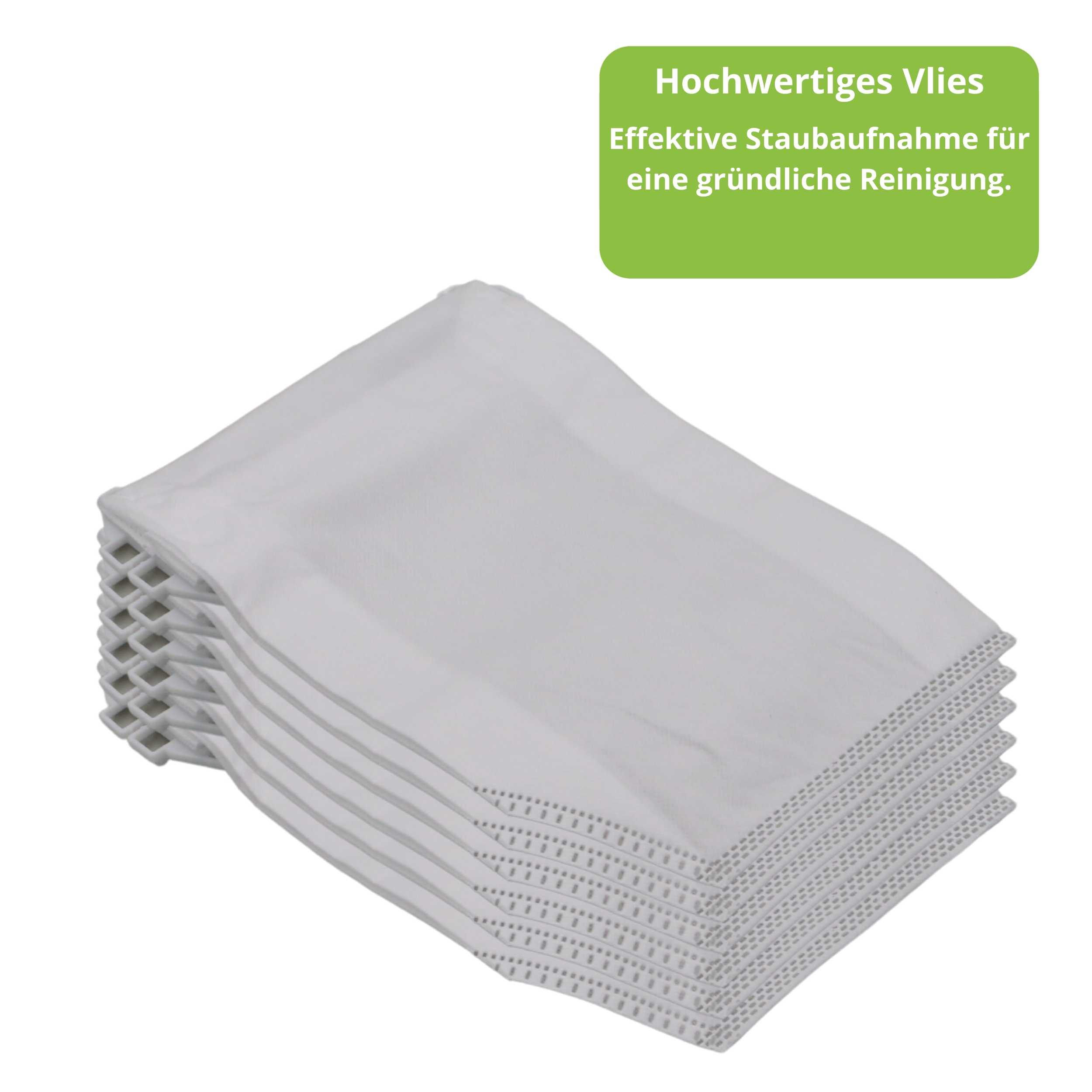 Ein Stapel weißer Staubbeutel mit perforierten Rändern.