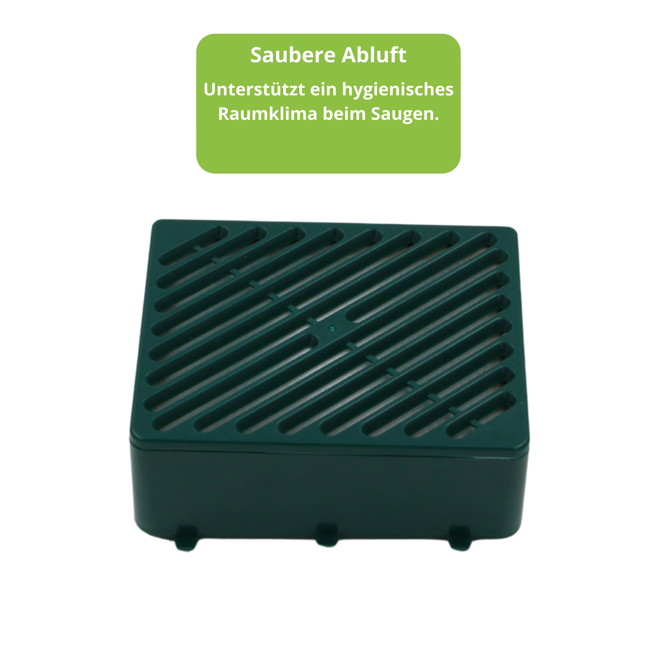 Ein grüner Filter für Staubsauger mit Lamellen.