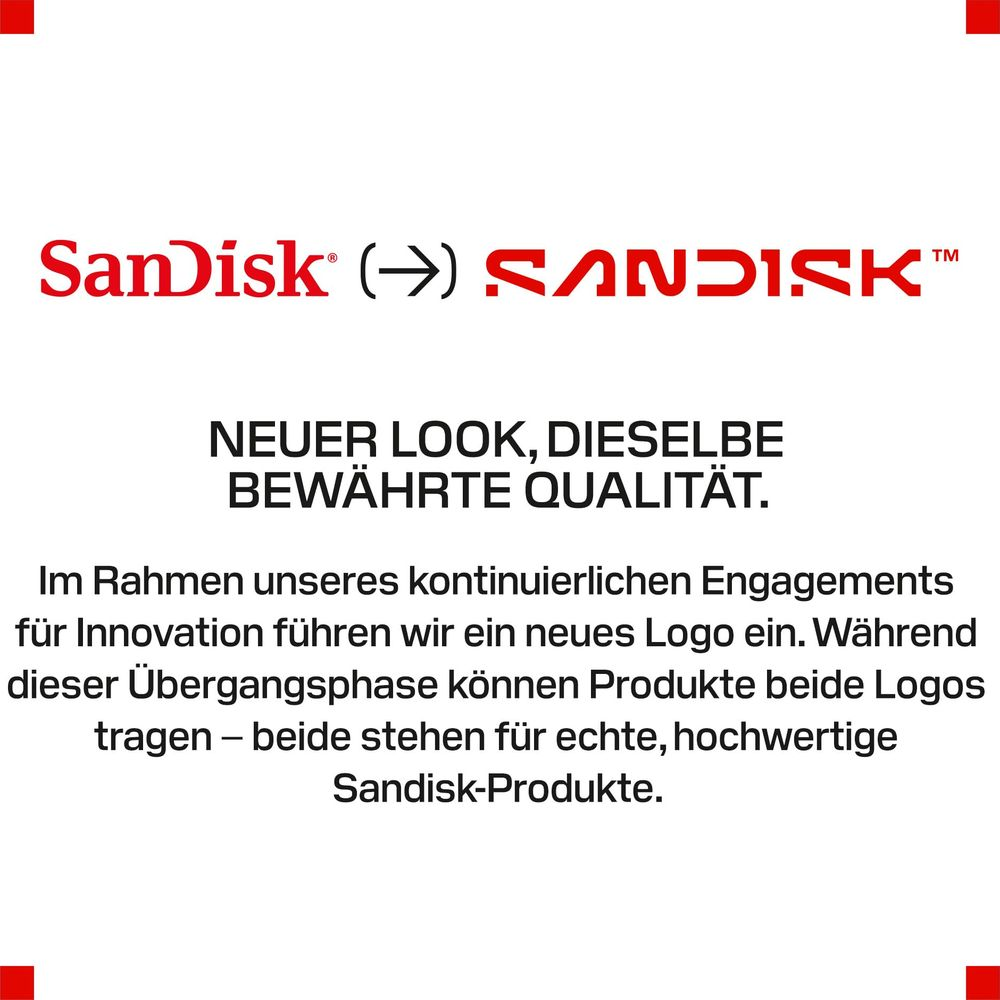 Logo SanDisk z tekstem 'Nowy wygląd, ta sama sprawdzona jakość'.