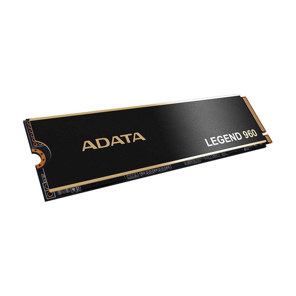 Czarny dysk SSD ze złotym napisem 'ADATA LEGEND 960' na białym tle.