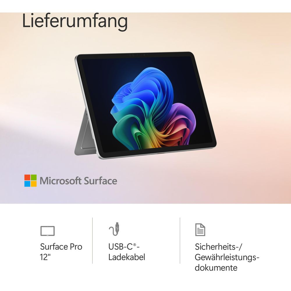 Microsoft Surface Pro 12 cali z kablem ładującym i dokumentami.