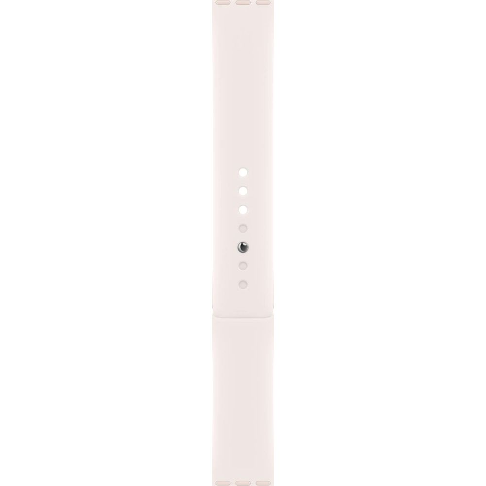 Ein weißes Uhrenarmband mit Löchern zur Größenverstellung.