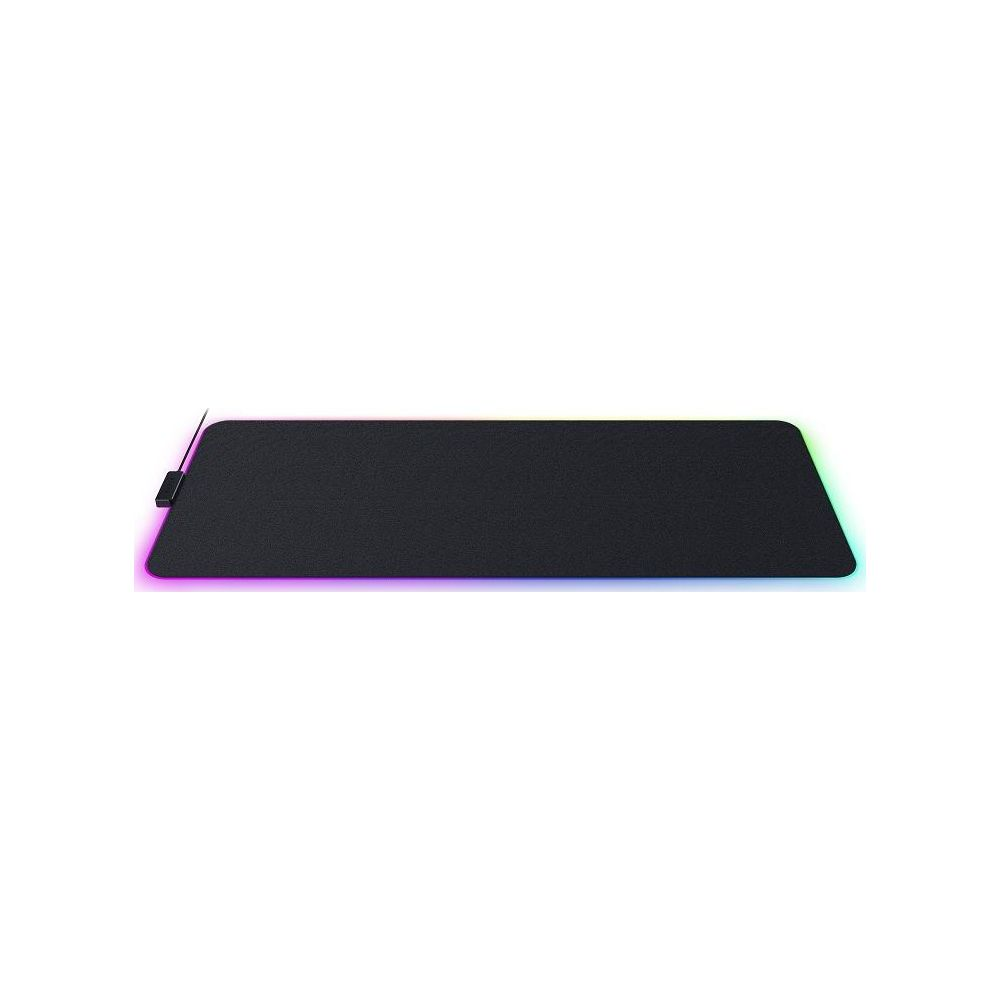 Czarna podkładka pod mysz z oświetleniem RGB po boku.