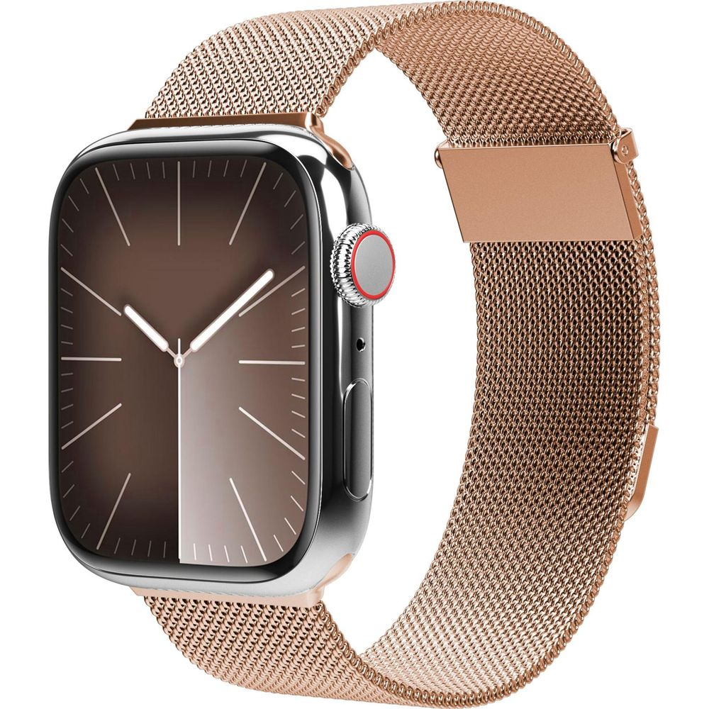 Zegarek smartwatch w kolorze różowego złota z paskiem mediolańskim.