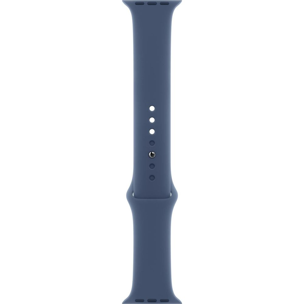 Niebieska opaska Apple Watch z otworami i złączami.