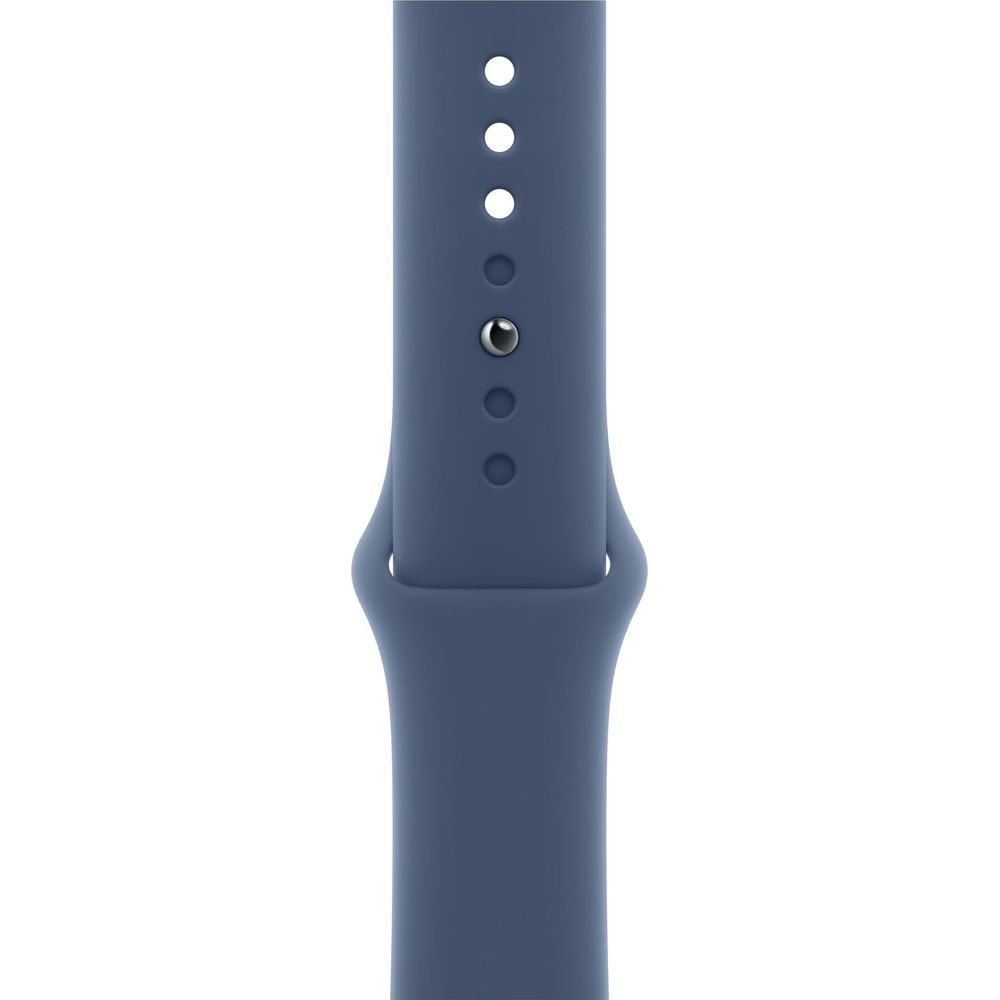 Niebieski pasek do smartwatcha z wycięciem i otworami.