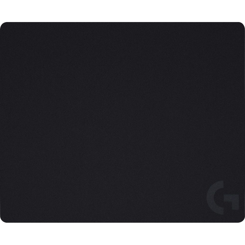 Czarna podkładka pod mysz Logitech G z szarym logo w prawym dolnym rogu.