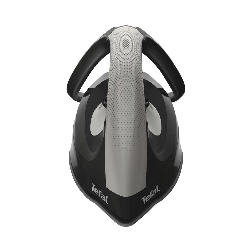 Czarne i szare żelazko Tefal z uchwytem.