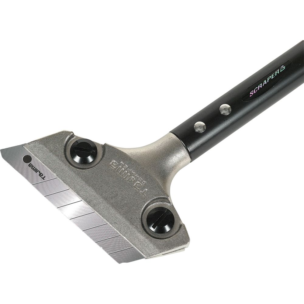 Nahaufnahme eines Tajima-Schabers mit silberner Klinge und schwarzem Griff.