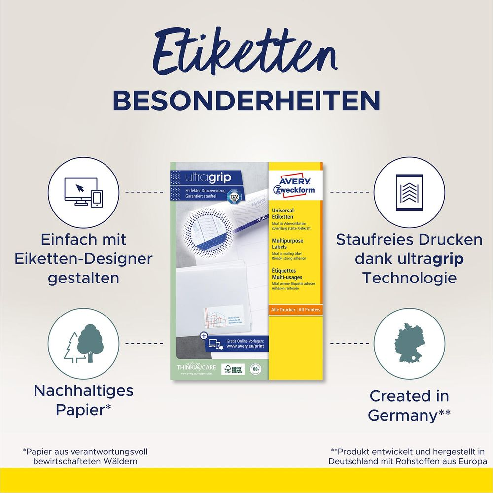 Etiketten mit Ultragrip-Technologie, einfach gestalten, nachhaltig & aus Deutschland.