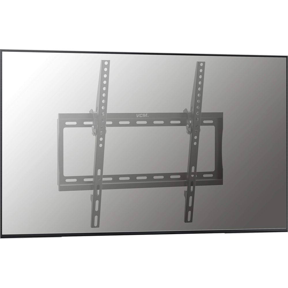 Un support TV noir avec bras réglables sur fond gris.