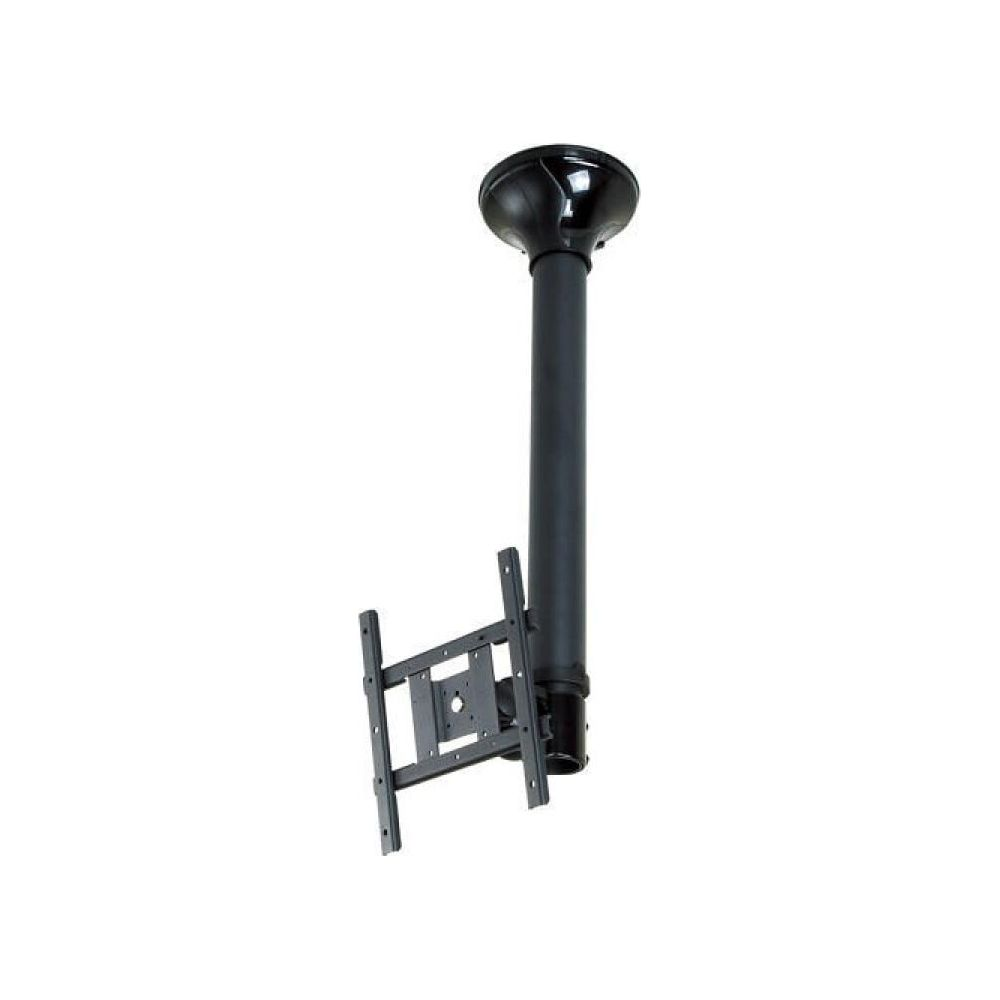 Soporte de techo negro para TV con brazo ajustable y placa de montaje.