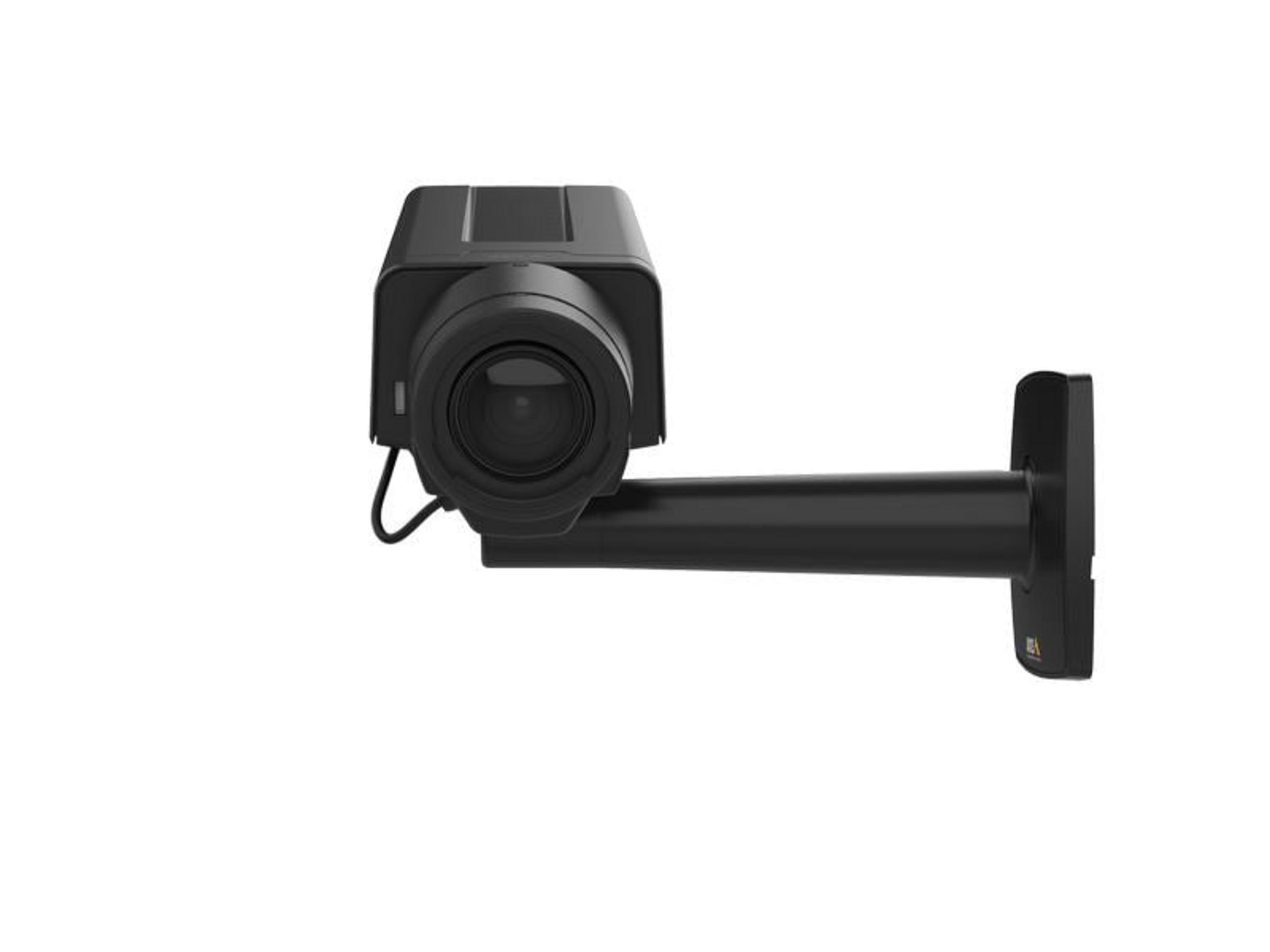 Czarna kamera bezpieczeństwa z ramieniem na białym tle.