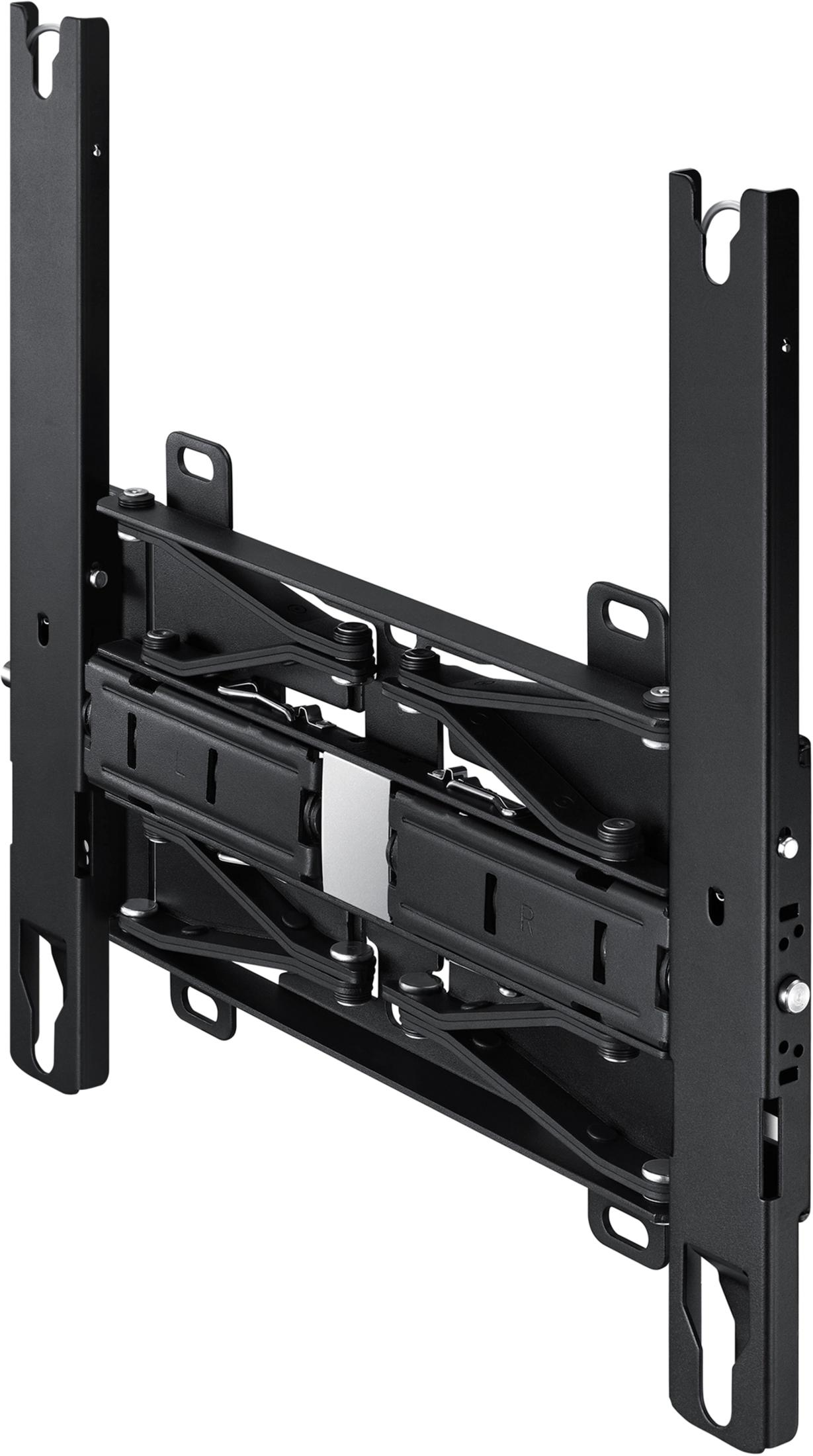 Schwarze TV-Wandhalterung mit verstellbaren Armen und Schrauben.
